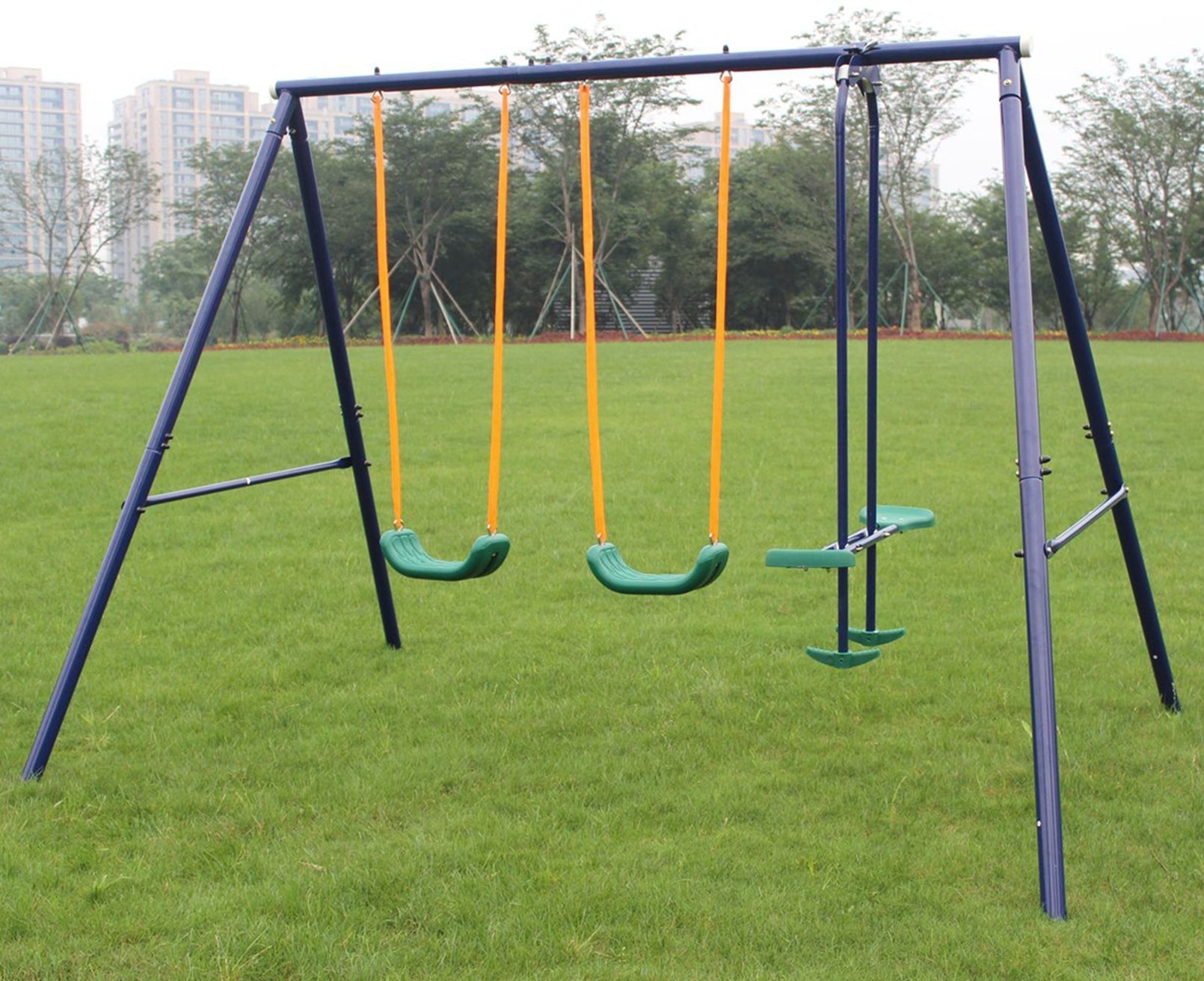 Metal Swing Set Outdoor with Glider for Kids, Toddlers, Children - KiKiUMi