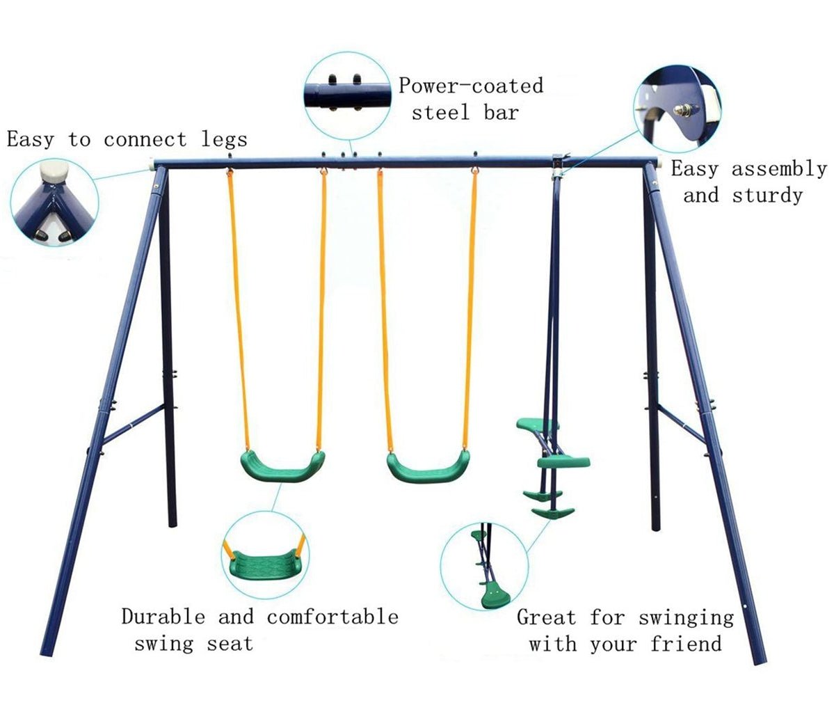 Metal Swing Set Outdoor with Glider for Kids, Toddlers, Children - KiKiUMi