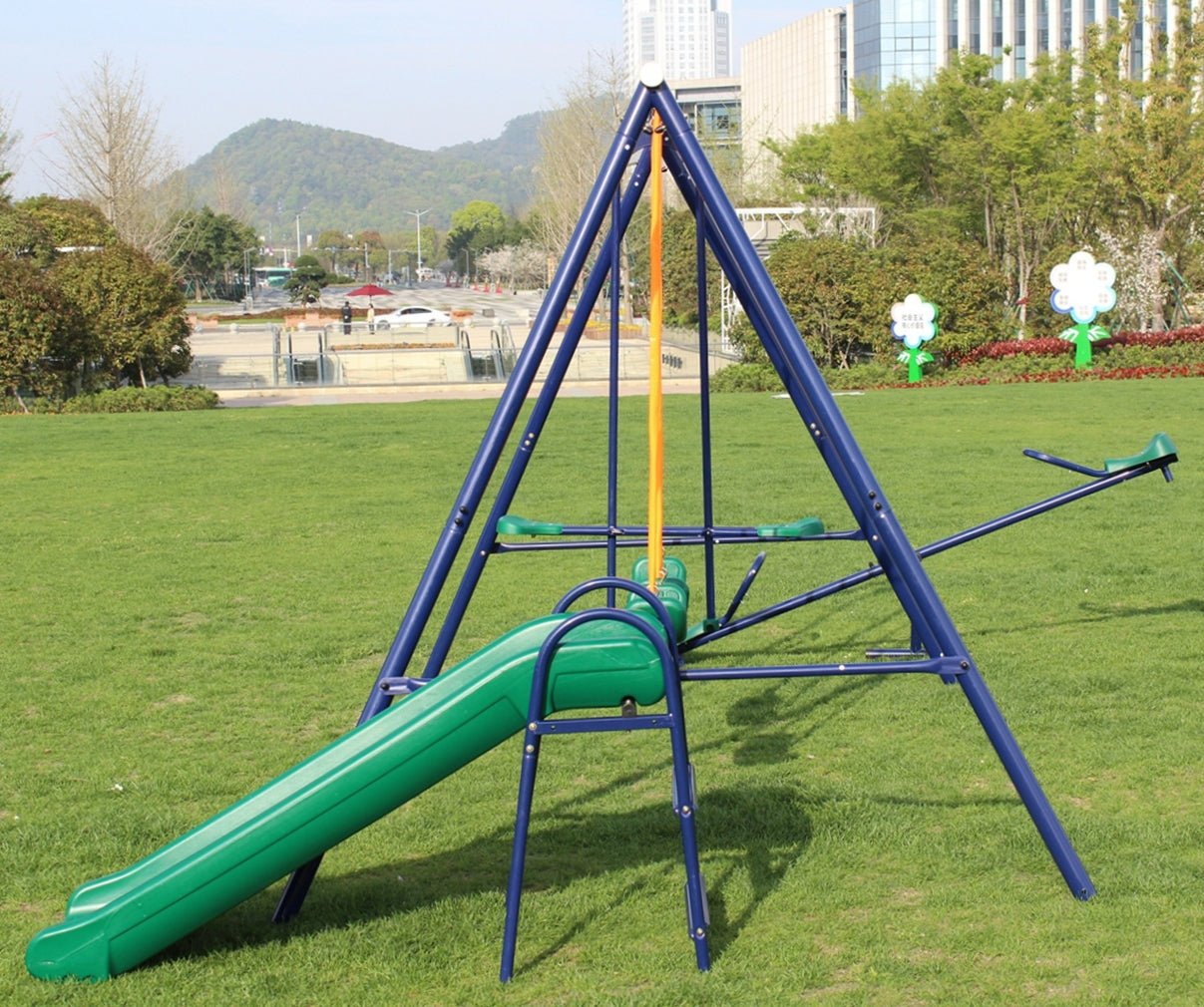 Metal Swing Set w/ Slide - KiKiUMi