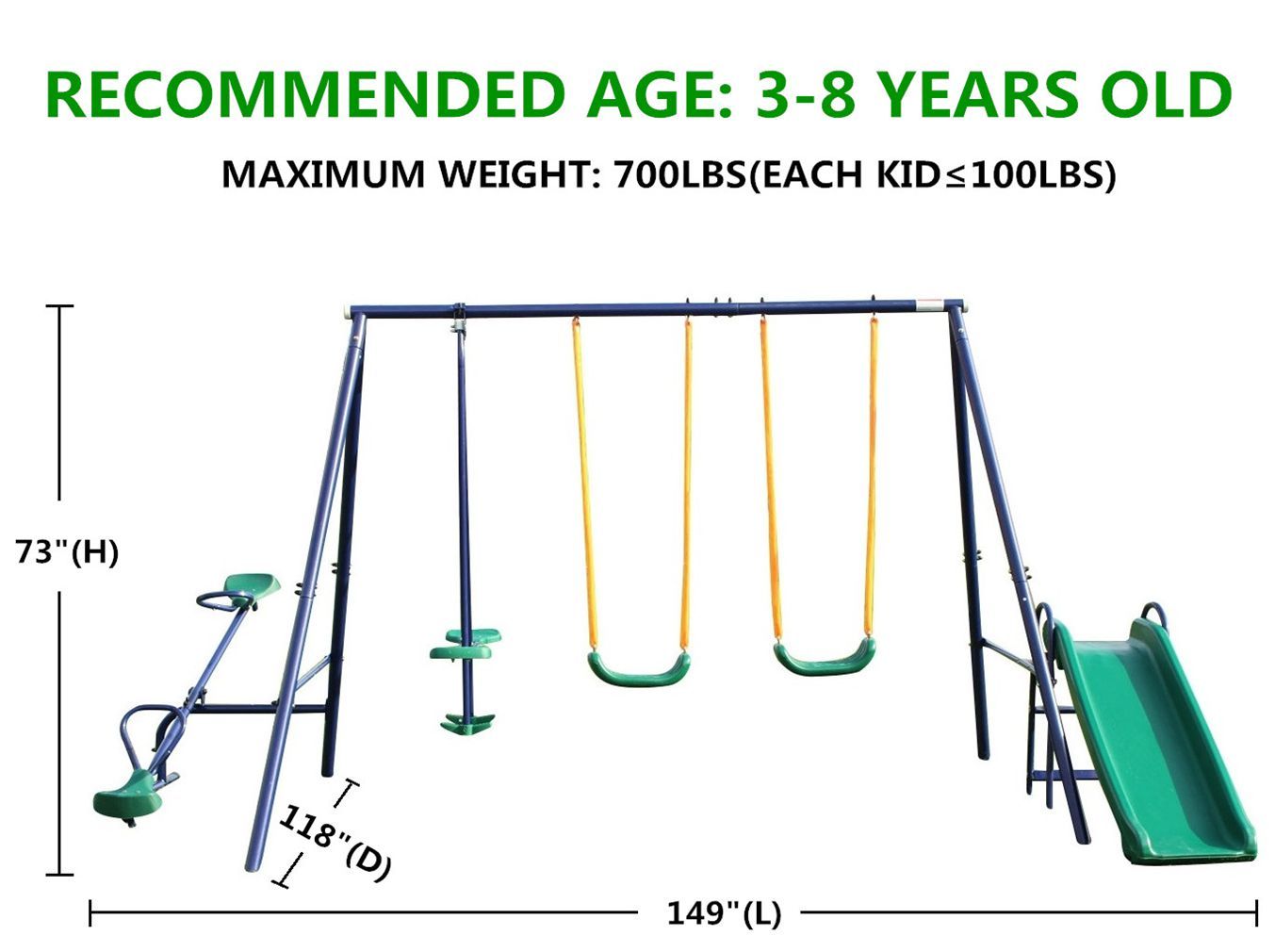 Metal Swing Set w/ Slide - KiKiUMi