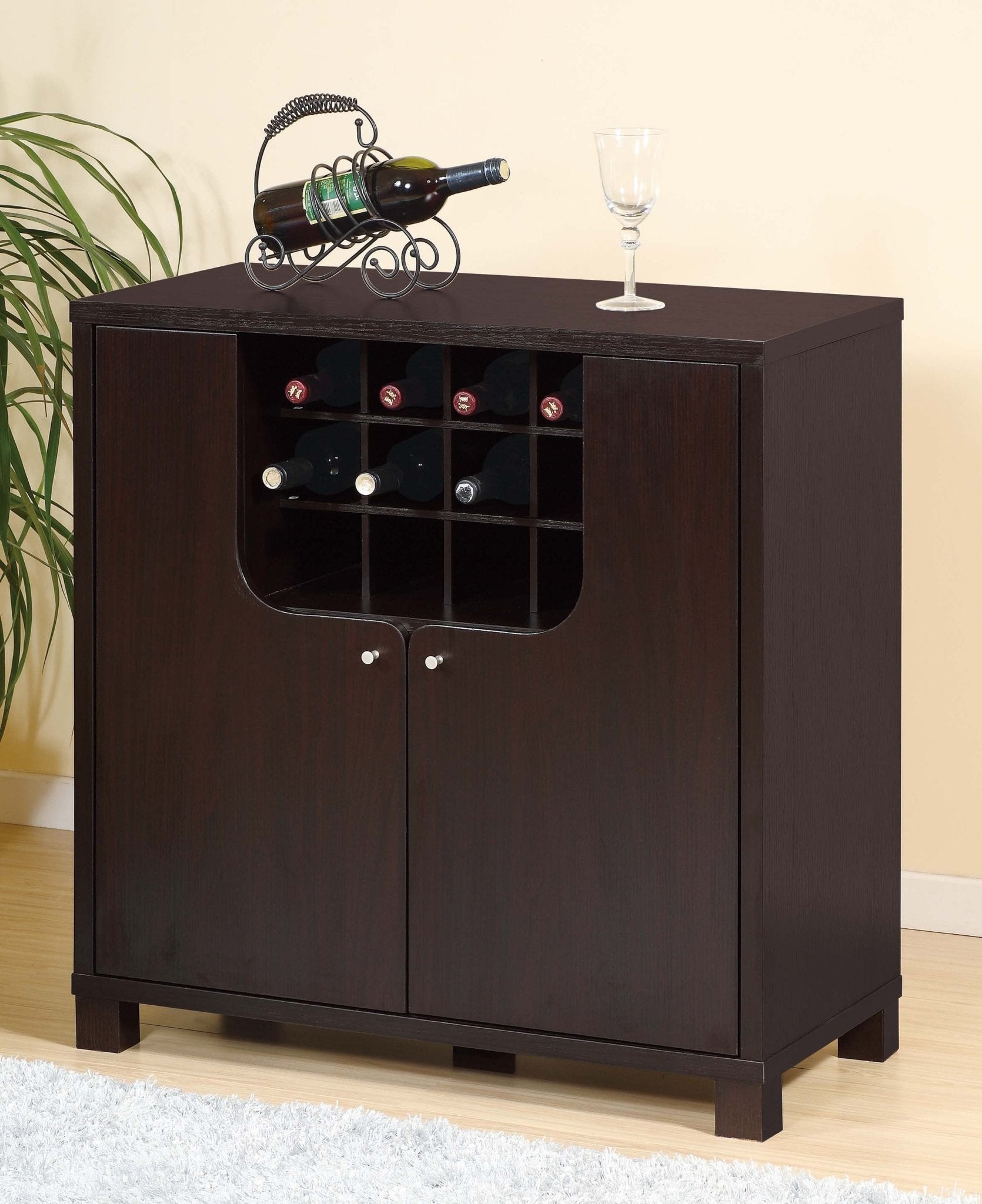 Mobile door wine bottle racks and metal wine glass racks（espresso） - KiKiUMi