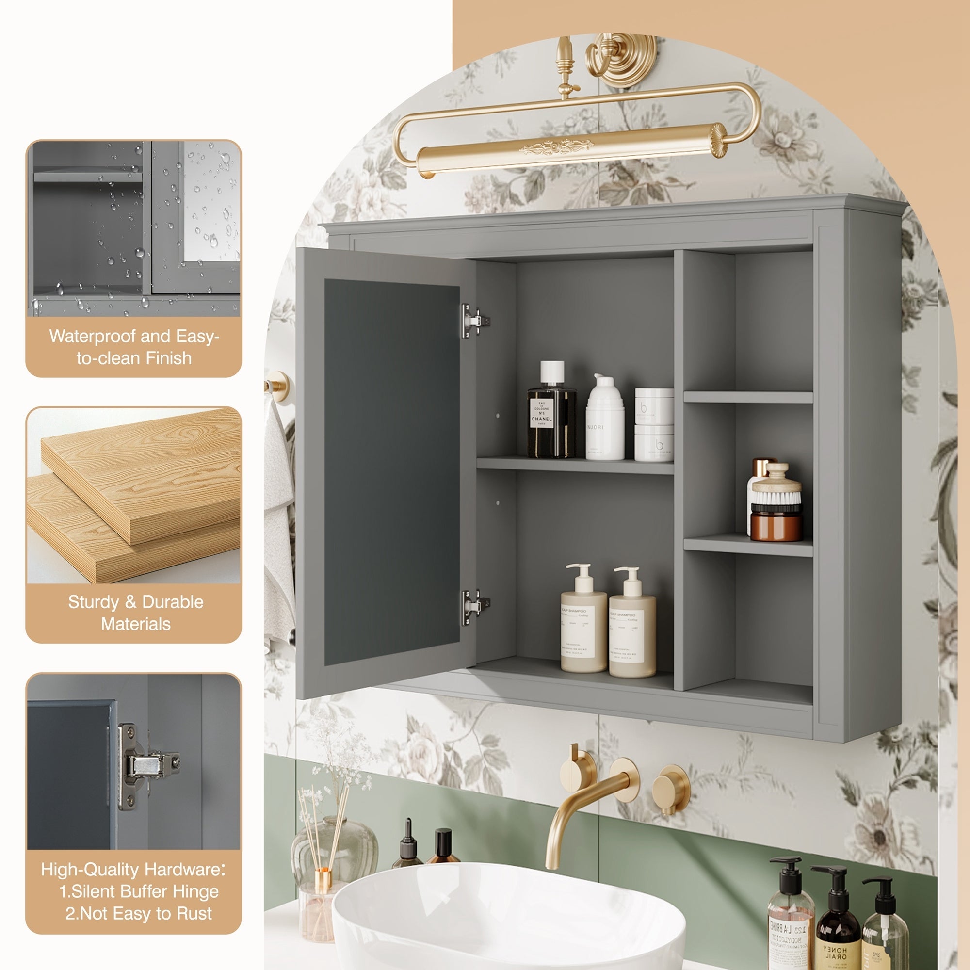 modern bathroom wall cabinet with a mirror of 35 "x 27.5" - KiKiUMi