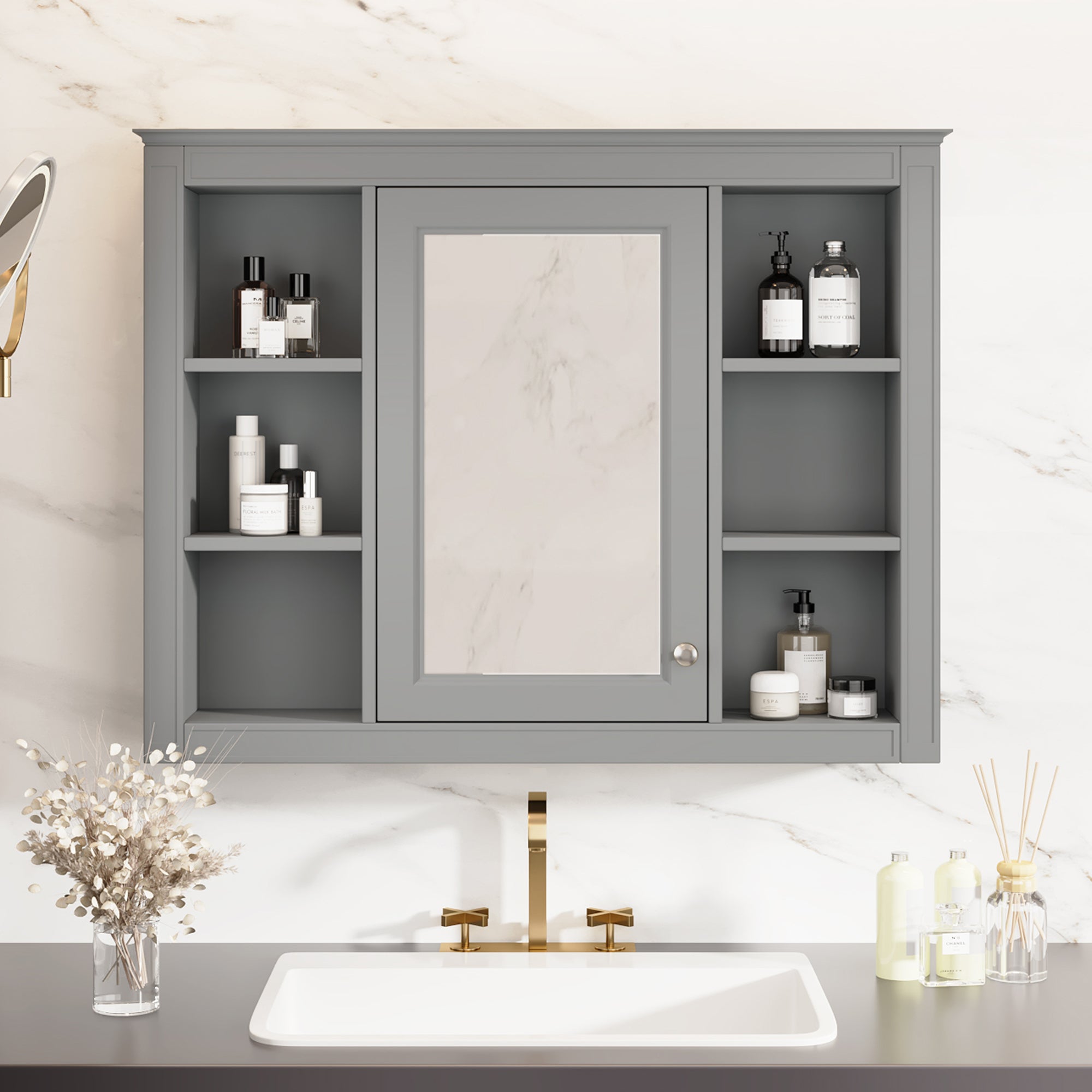 modern bathroom wall cabinet with a mirror of 35 "x 27.5" - KiKiUMi