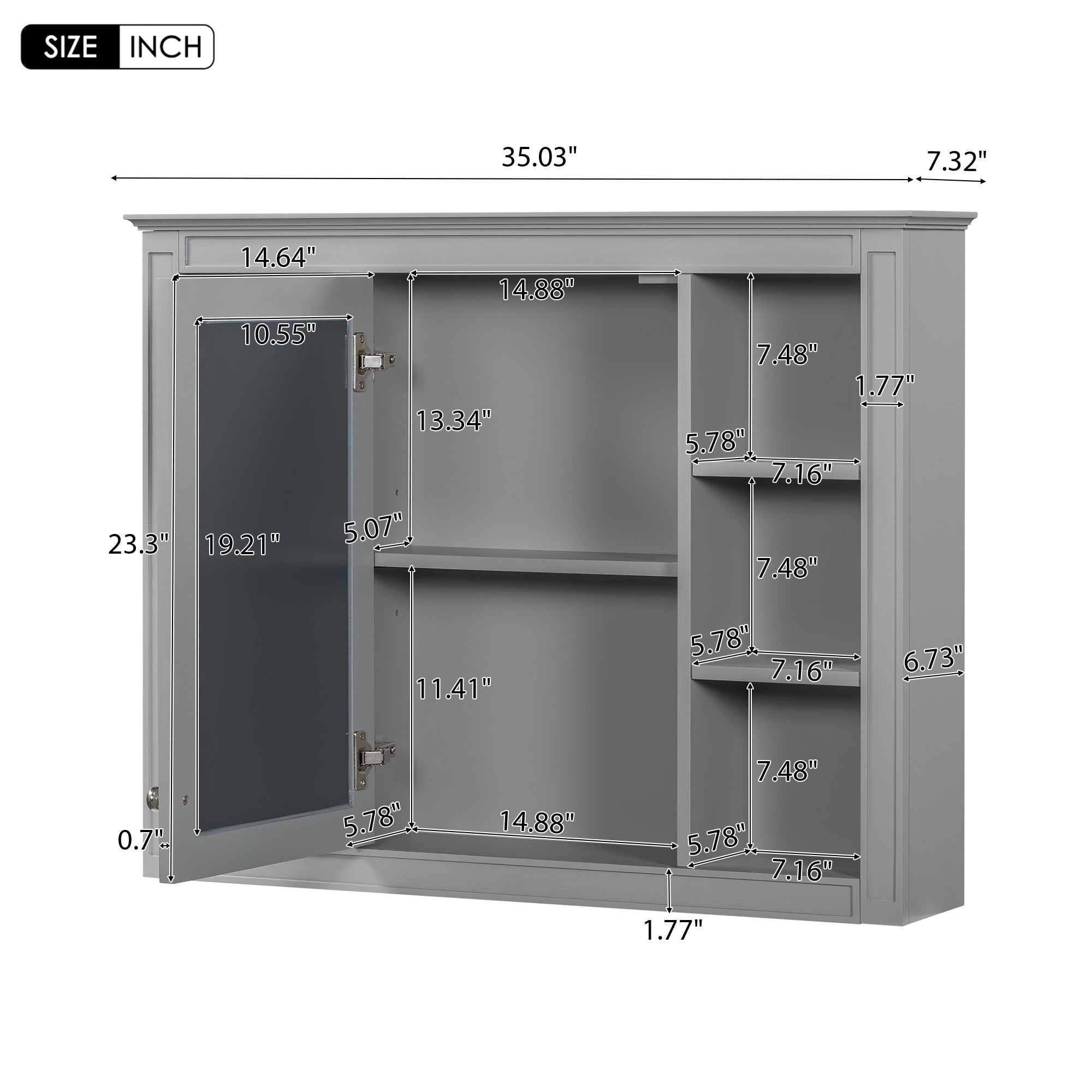 modern bathroom wall cabinet with a mirror of 35 "x 27.5" - KiKiUMi