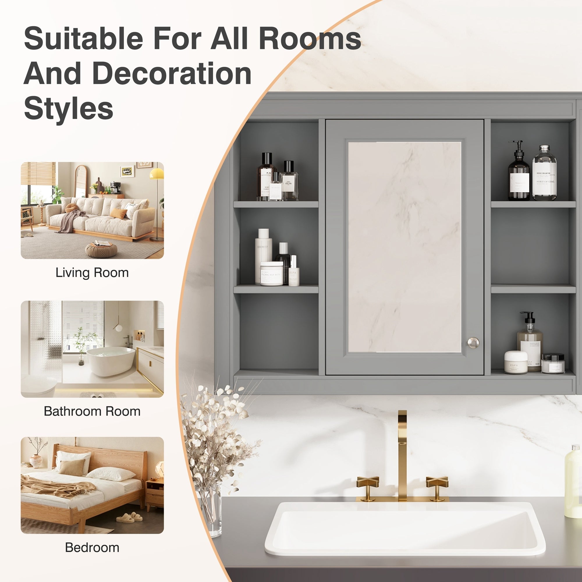modern bathroom wall cabinet with a mirror of 35 "x 27.5" - KiKiUMi