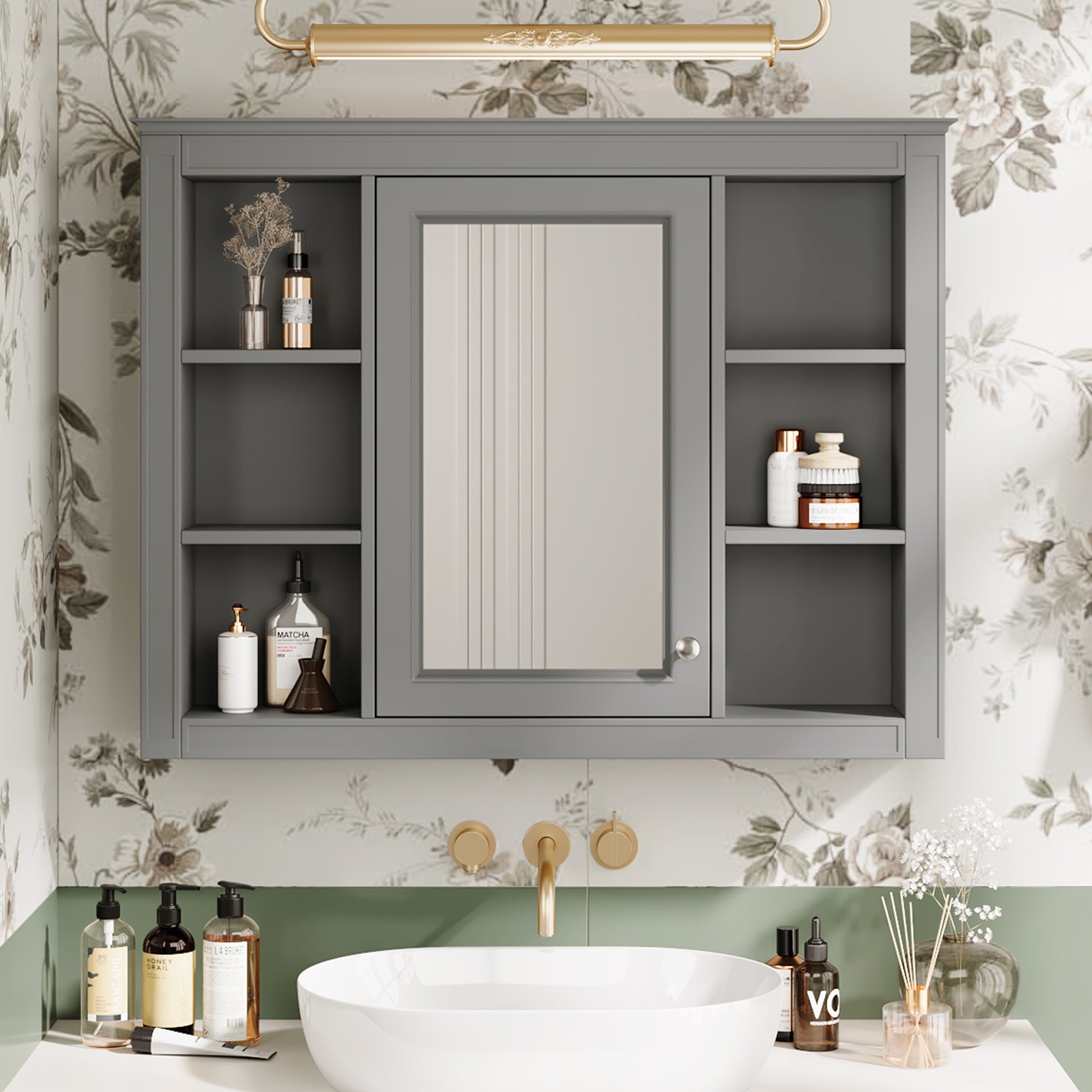modern bathroom wall cabinet with a mirror of 35 "x 27.5" - KiKiUMi