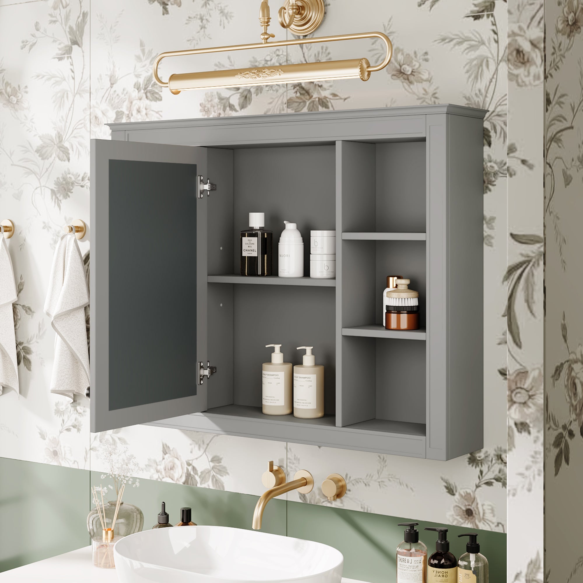 modern bathroom wall cabinet with a mirror of 35 "x 27.5" - KiKiUMi