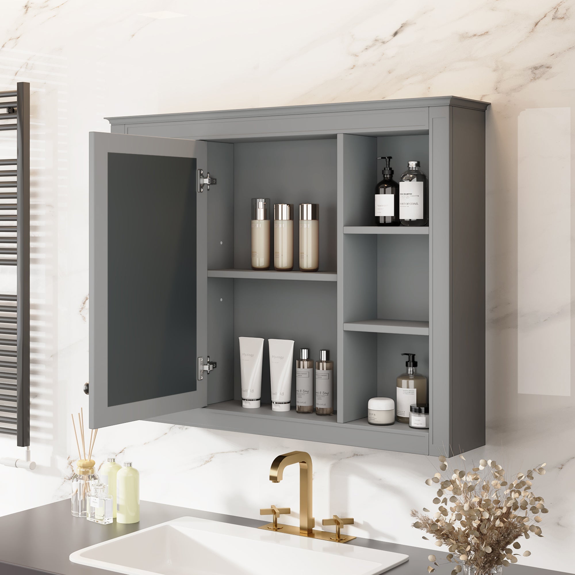 modern bathroom wall cabinet with a mirror of 35 "x 27.5" - KiKiUMi