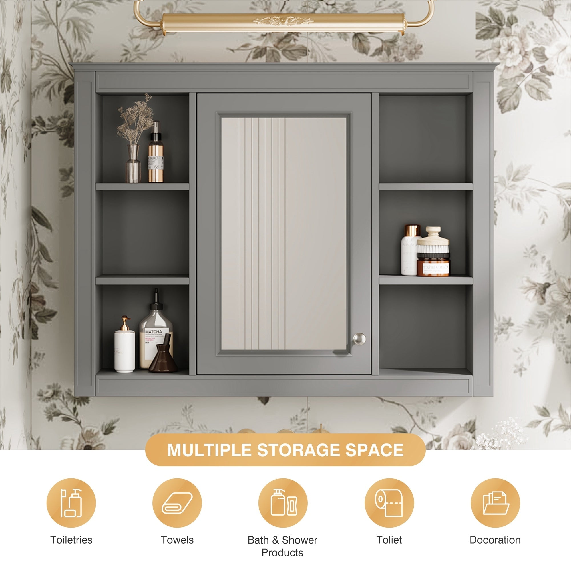 modern bathroom wall cabinet with a mirror of 35 "x 27.5" - KiKiUMi