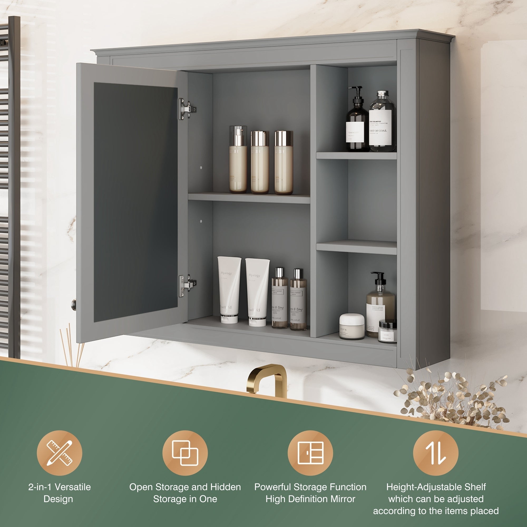 modern bathroom wall cabinet with a mirror of 35 "x 27.5" - KiKiUMi