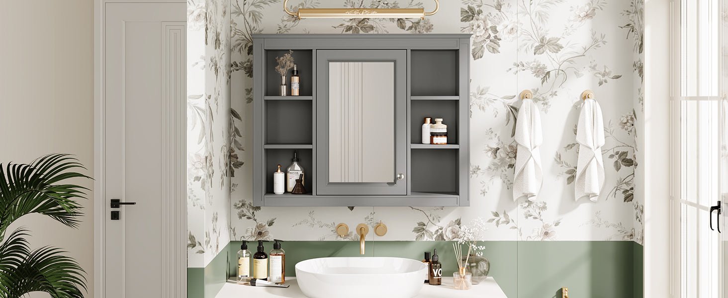 modern bathroom wall cabinet with a mirror of 35 "x 27.5" - KiKiUMi