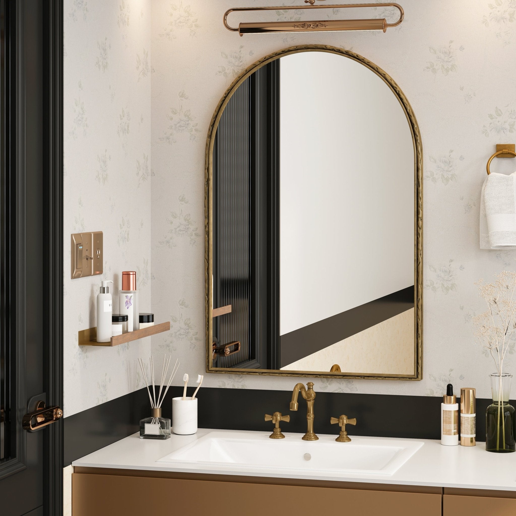 Modern Bohemian - style golden shatterproof glass arched mirror - KiKiUMi