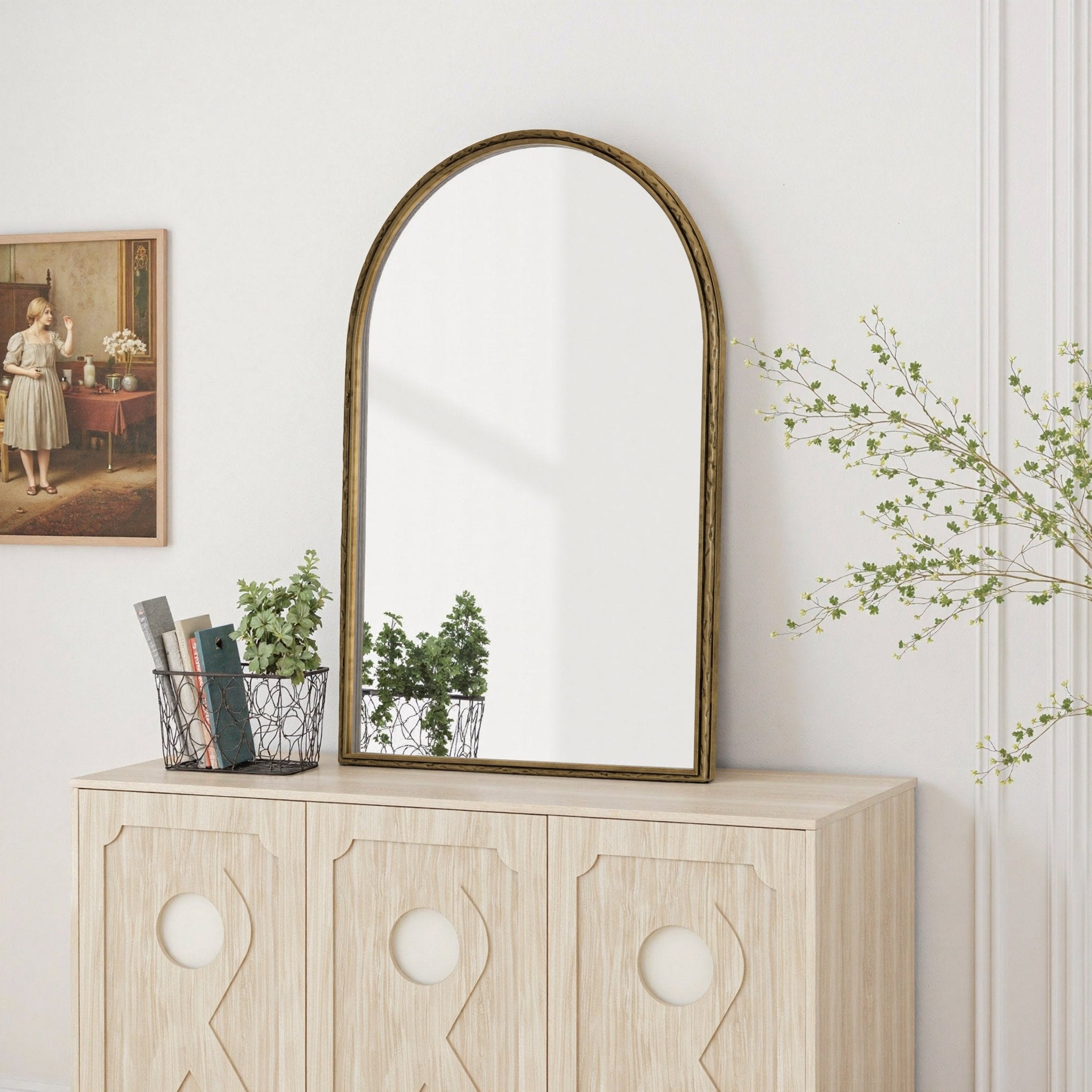 Modern Bohemian - style golden shatterproof glass arched mirror - KiKiUMi