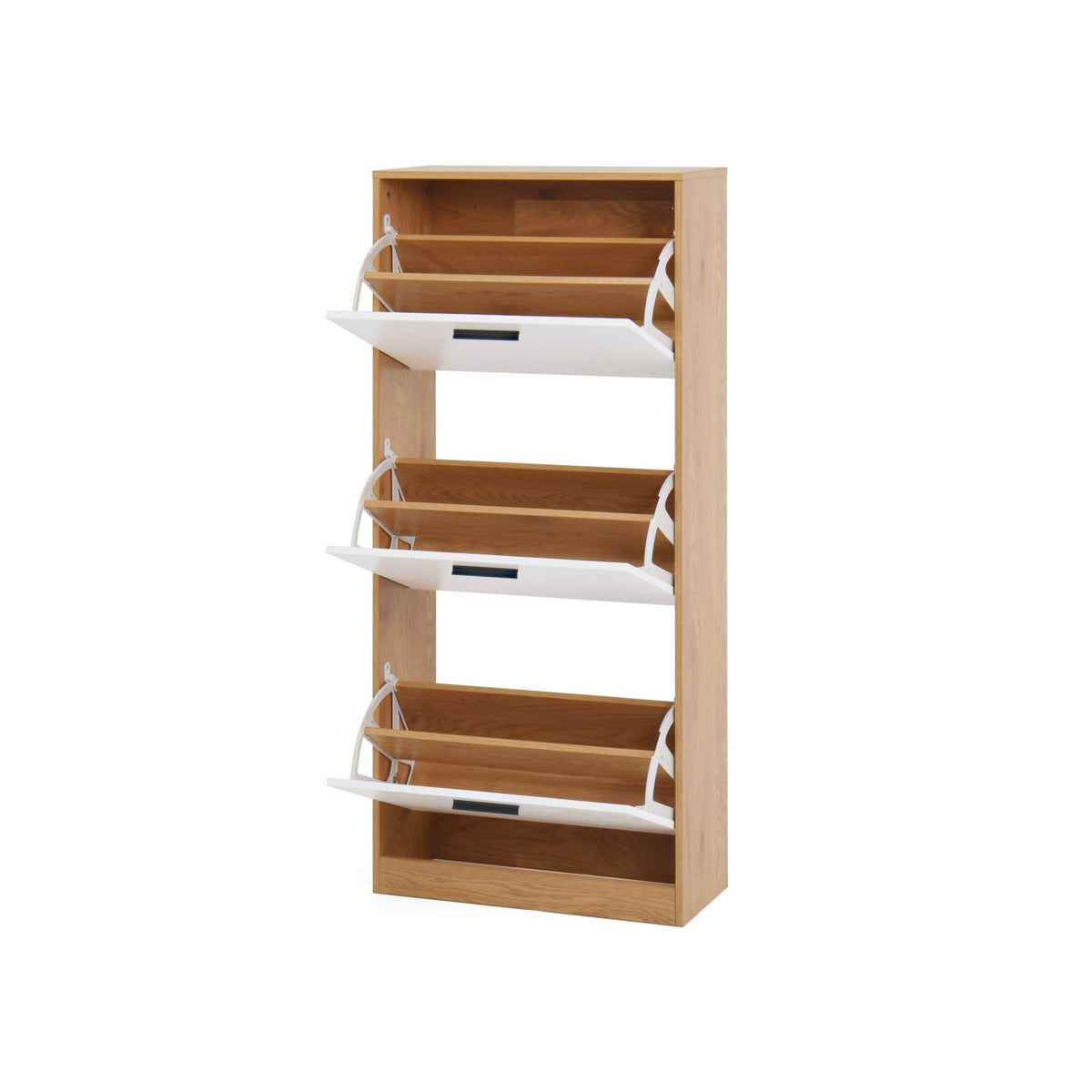 Modern independent shoe storage cabinet with 3 flip drawers (natural ) - KiKiUMi