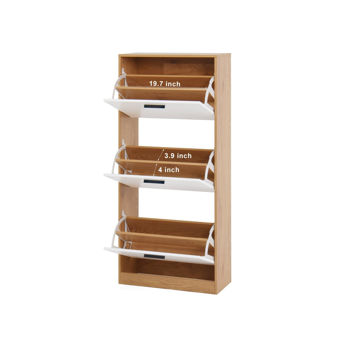Modern independent shoe storage cabinet with 3 flip drawers (natural ) - KiKiUMi