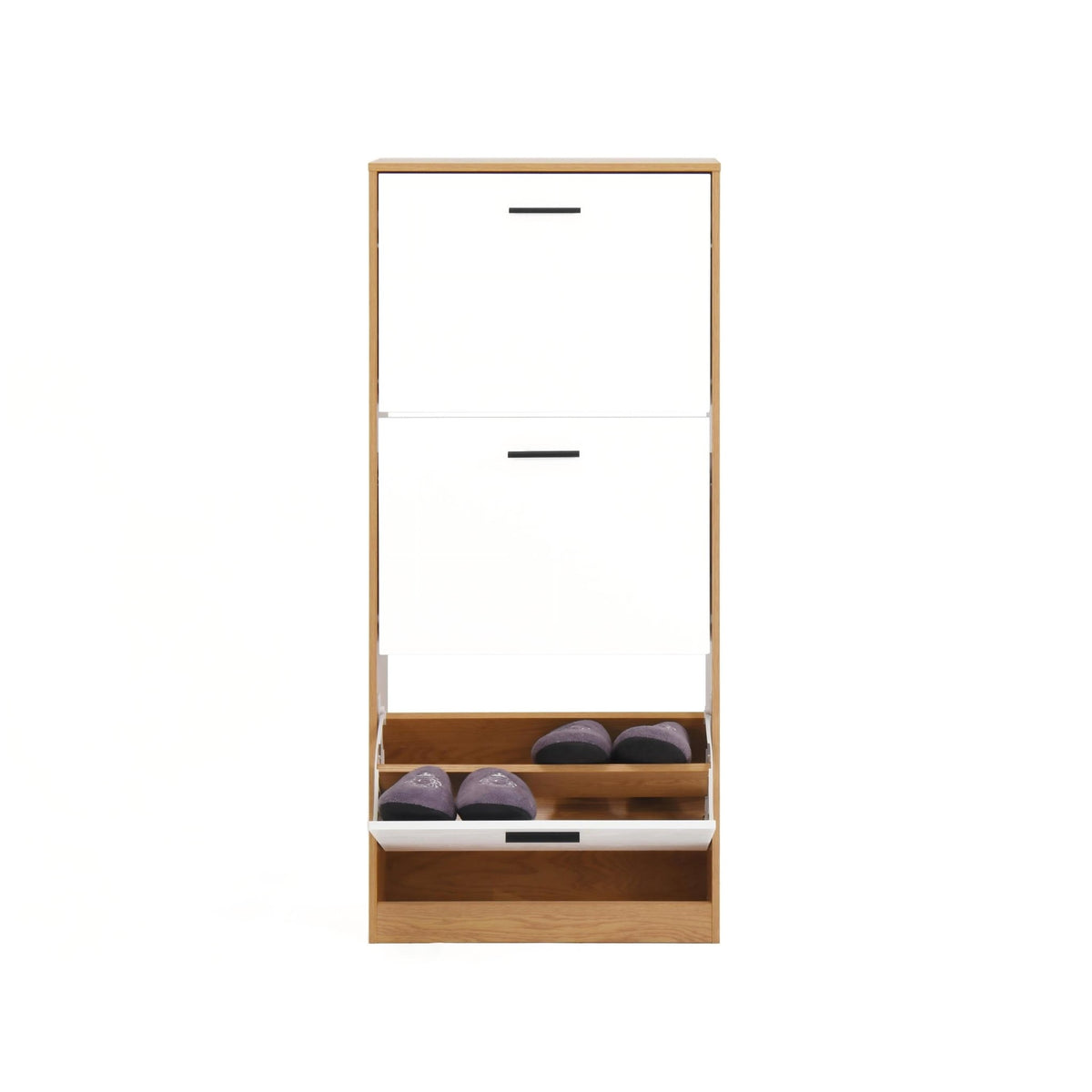 Modern independent shoe storage cabinet with 3 flip drawers (natural ) - KiKiUMi