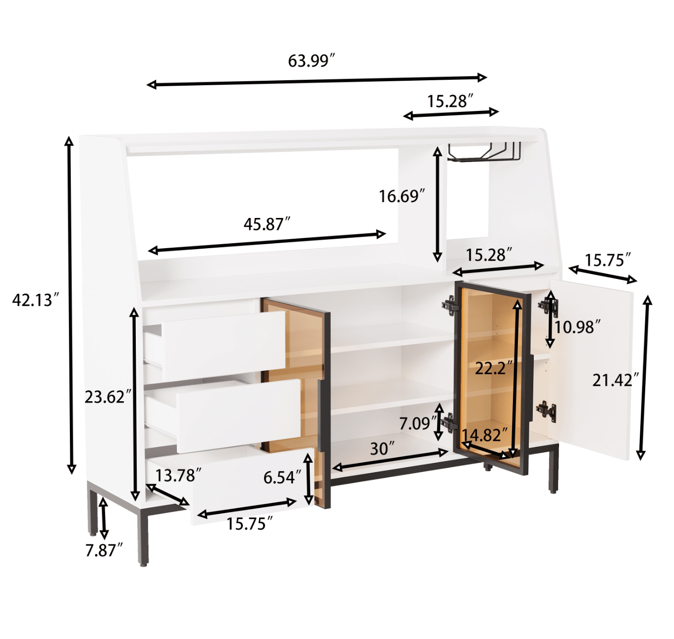 modern sideboard with three drawers, a glass-door storage cabinet and side cabinets - KiKiUMi