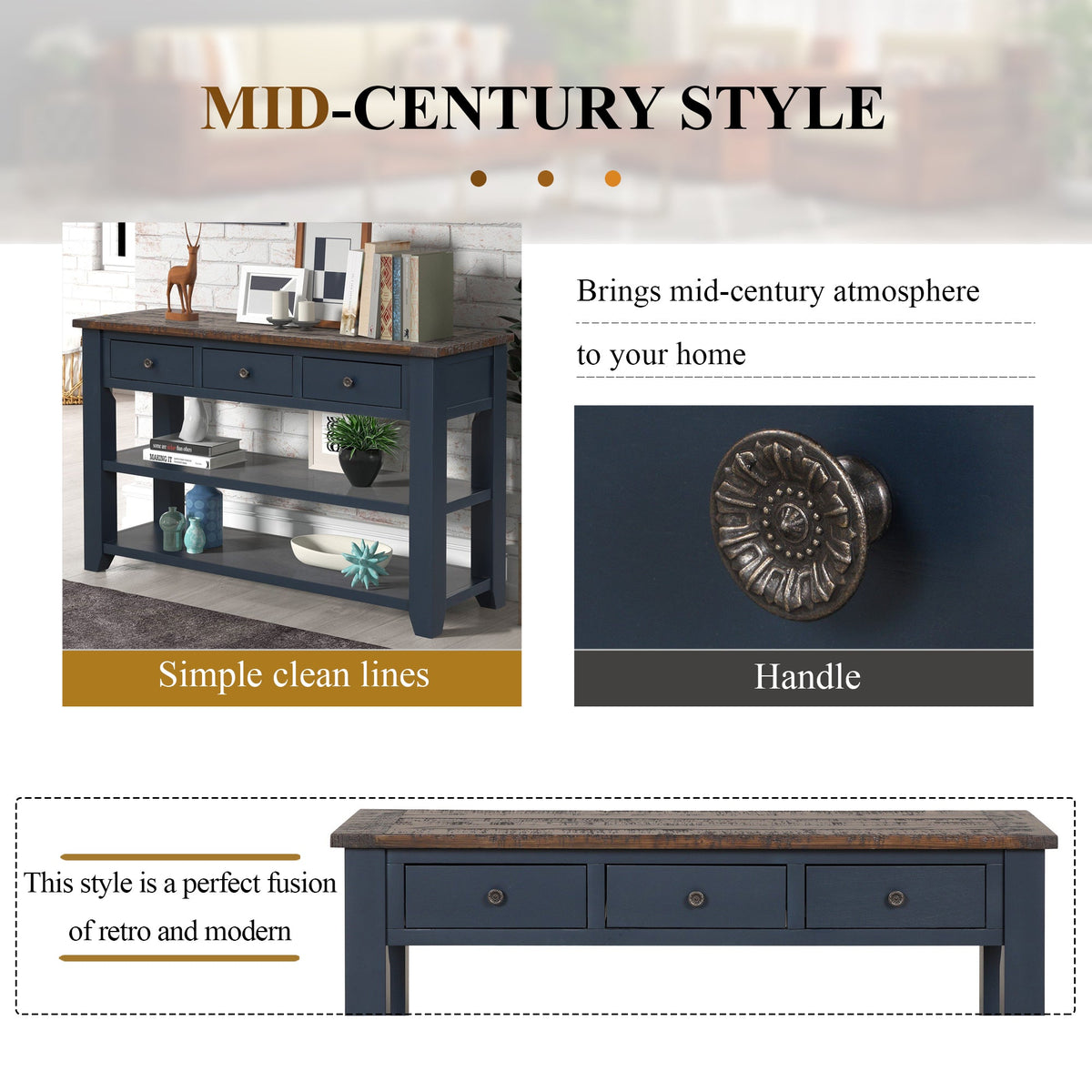Modern solid pine top control console table(blue) - KiKiUMi