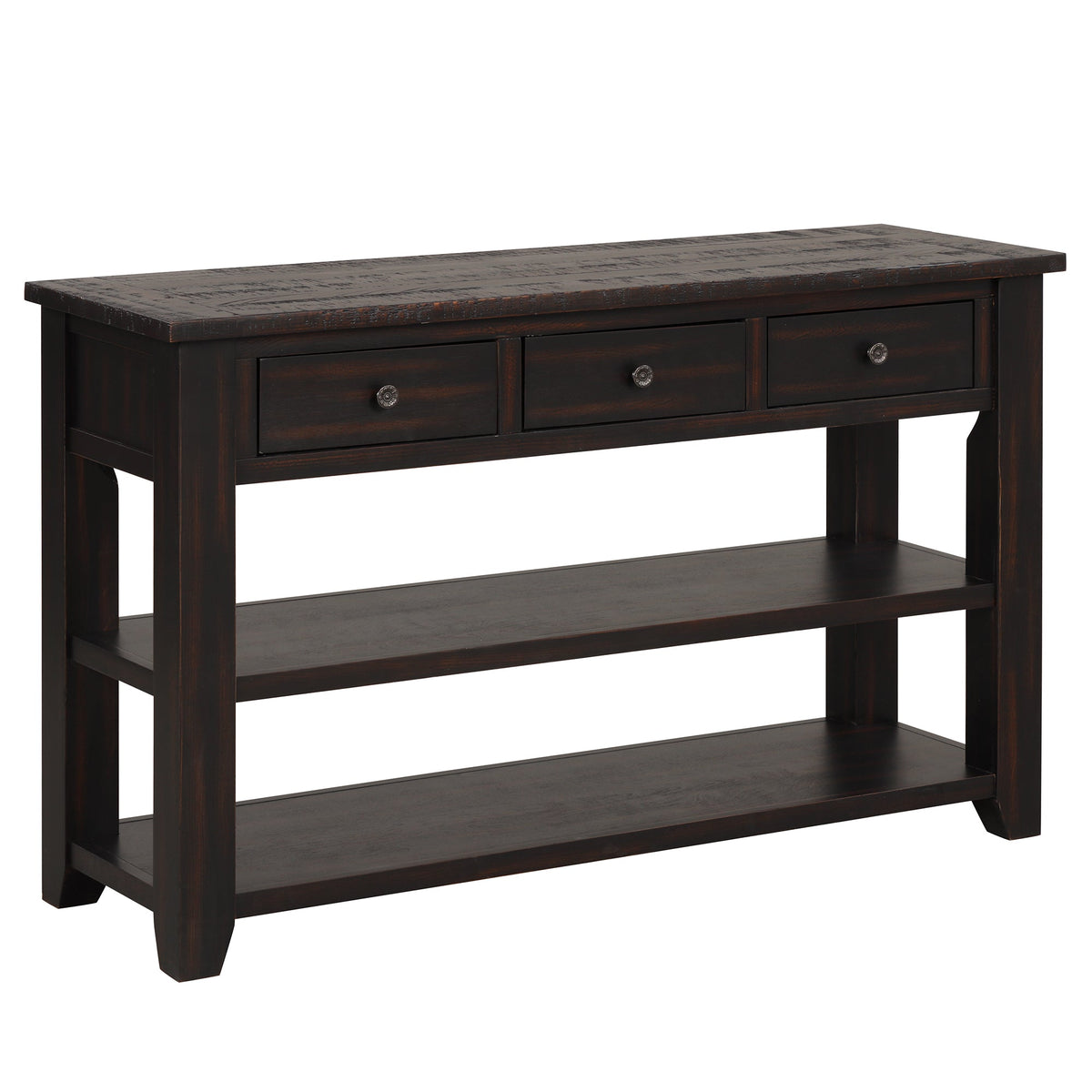 Modern solid pine top control console table(distressed black) - KiKiUMi