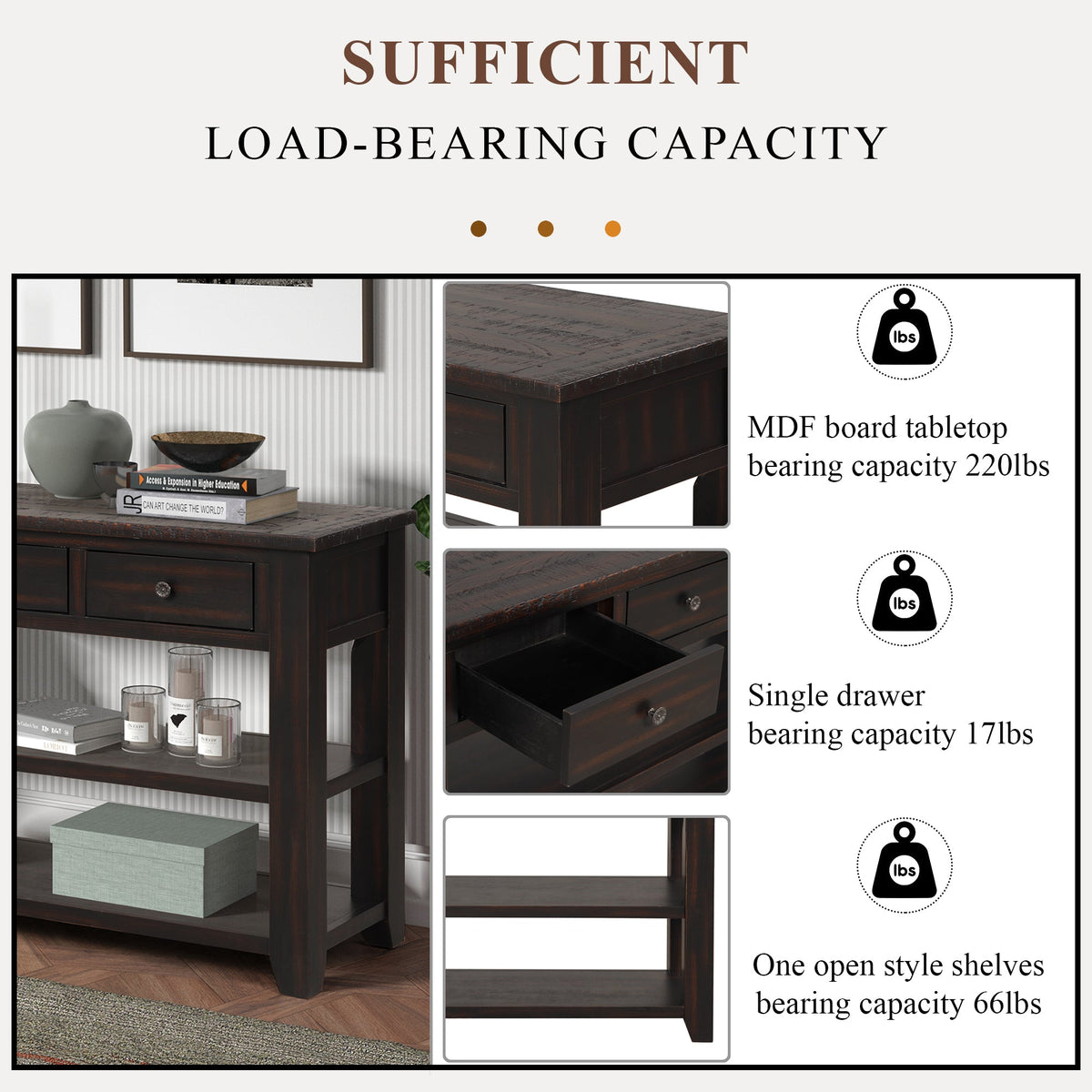 Modern solid pine top control console table(distressed black) - KiKiUMi