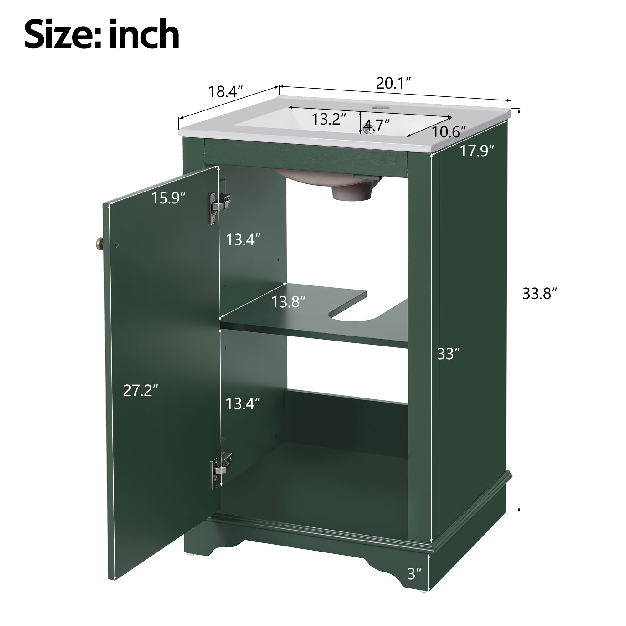 Modern style 20 - inch green ceramic sink bathroom dressing table - KiKiUMi