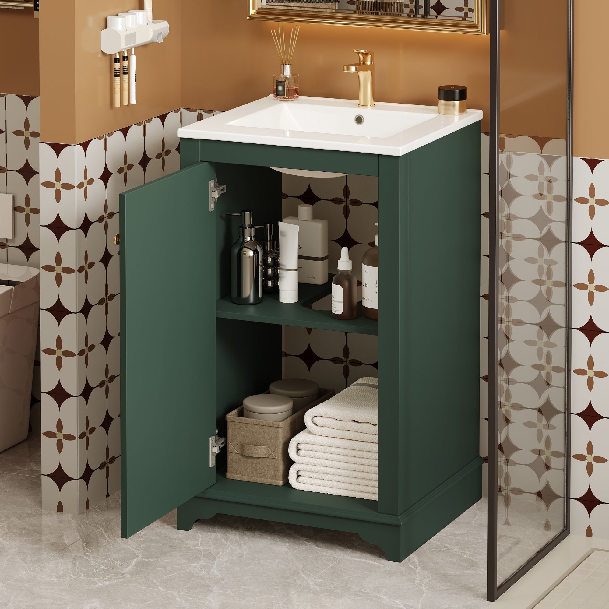 Modern style 20 - inch green ceramic sink bathroom dressing table - KiKiUMi