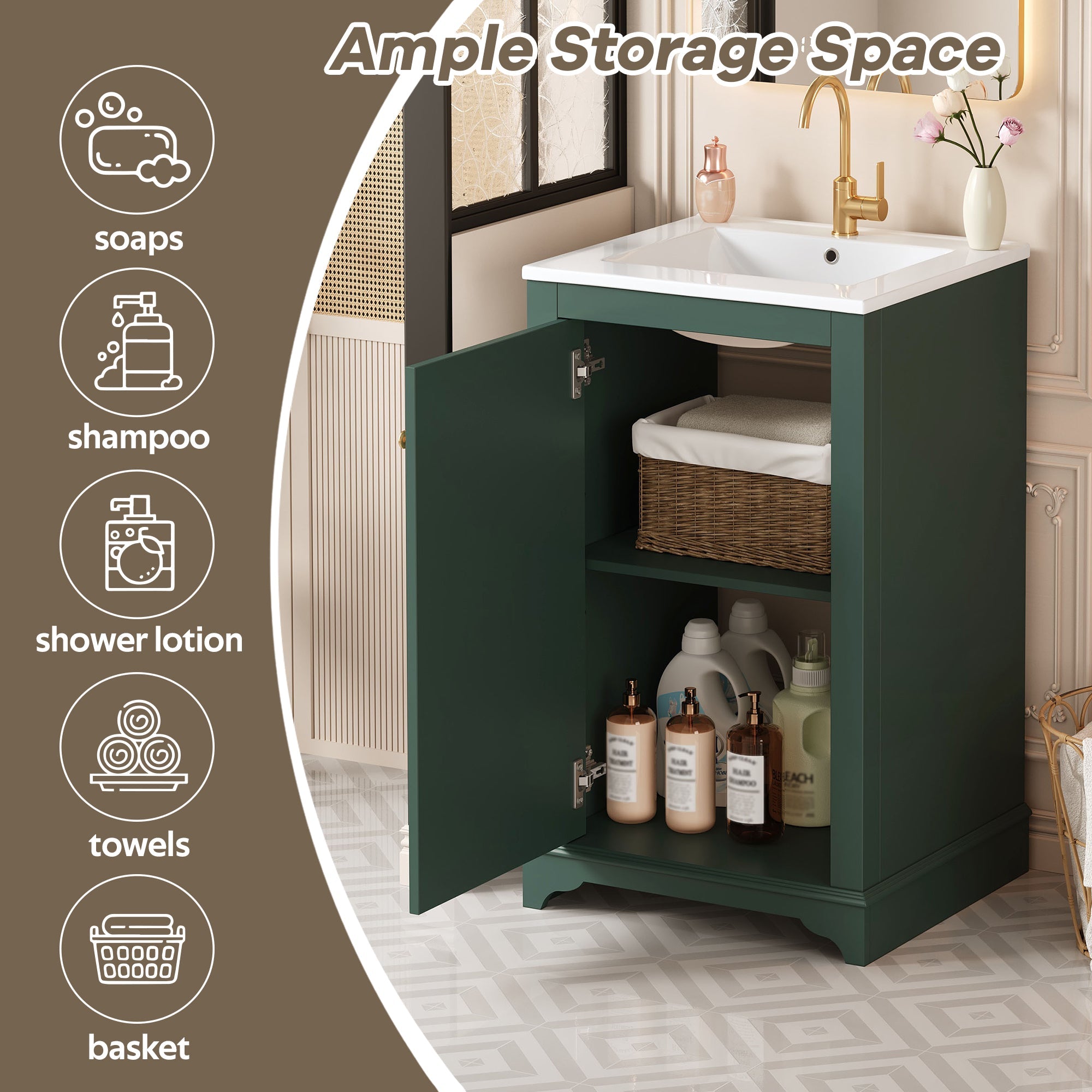 Modern style 20 - inch green ceramic sink bathroom dressing table - KiKiUMi