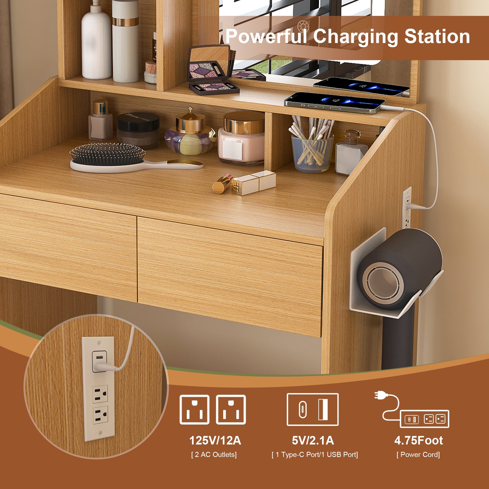 Multi - functional compact dressing table for a small bedroom - KiKiUMi
