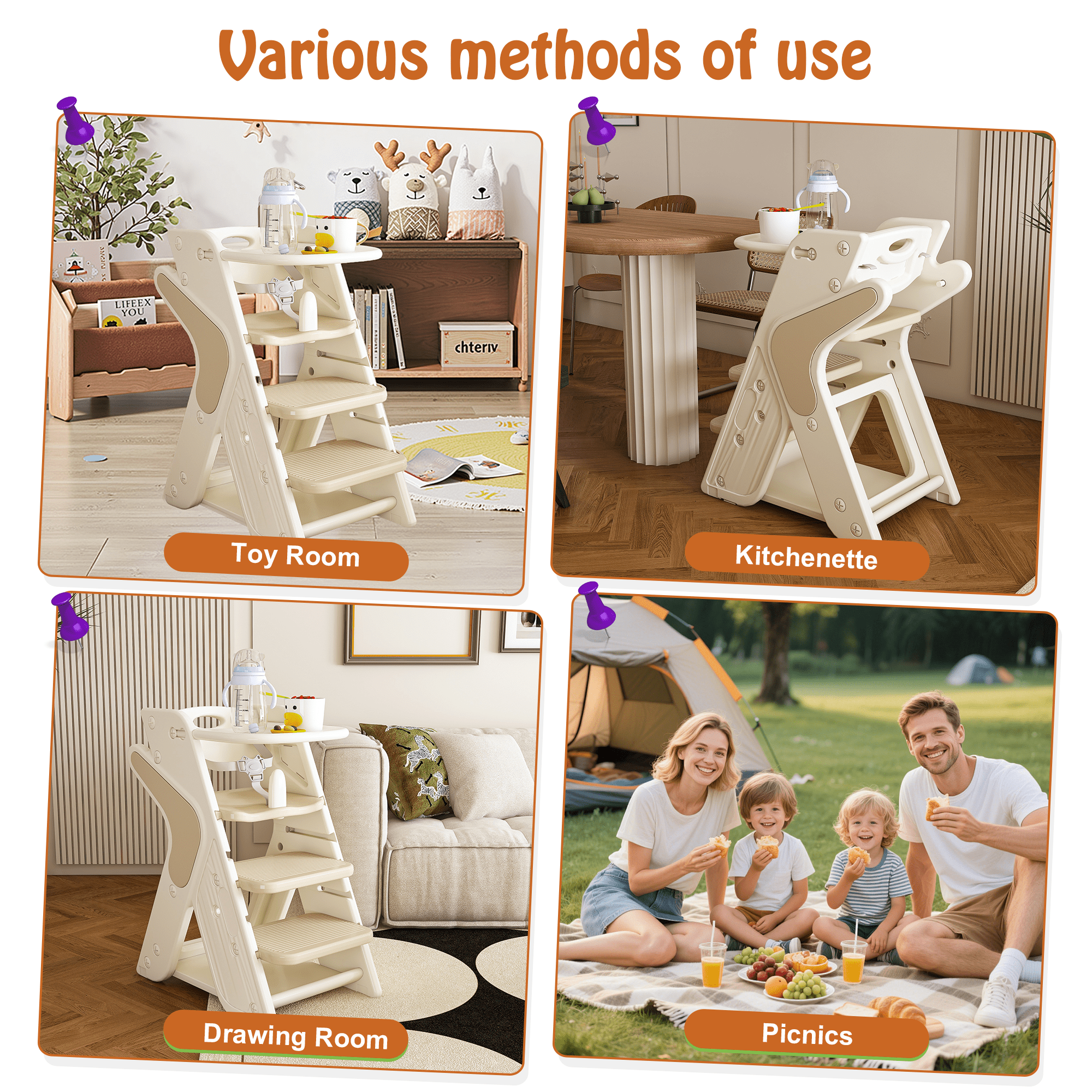 Multi - Functional Growing Up Dining Chair with Adjustable Height and Five - Point Seat Belts - KiKiUMi
