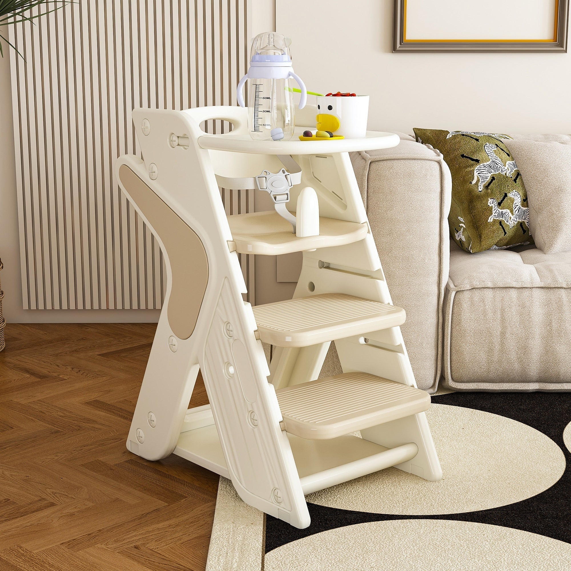 Multi - Functional Growing Up Dining Chair with Adjustable Height and Five - Point Seat Belts - KiKiUMi
