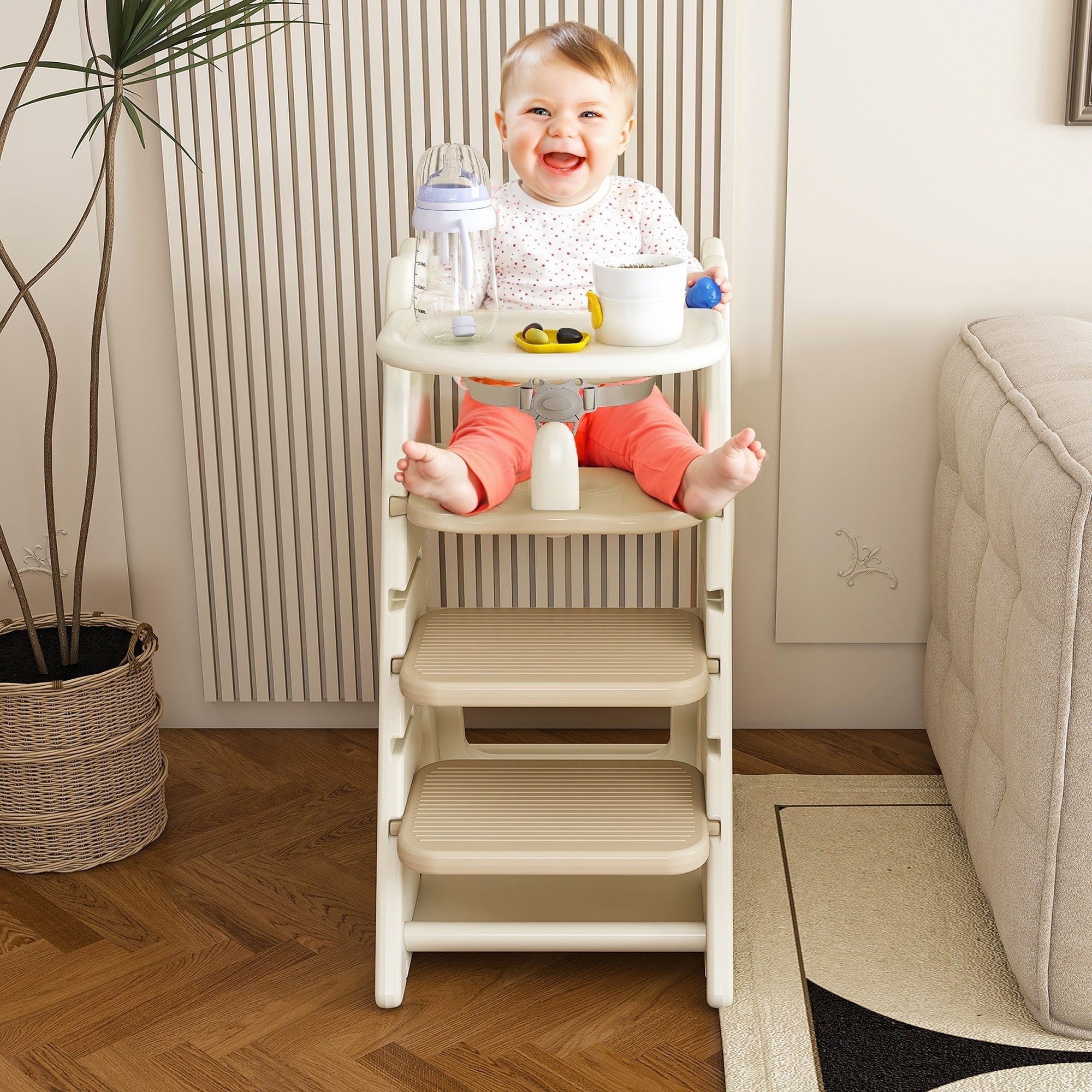 Multi - Functional Growing Up Dining Chair with Adjustable Height and Five - Point Seat Belts - KiKiUMi
