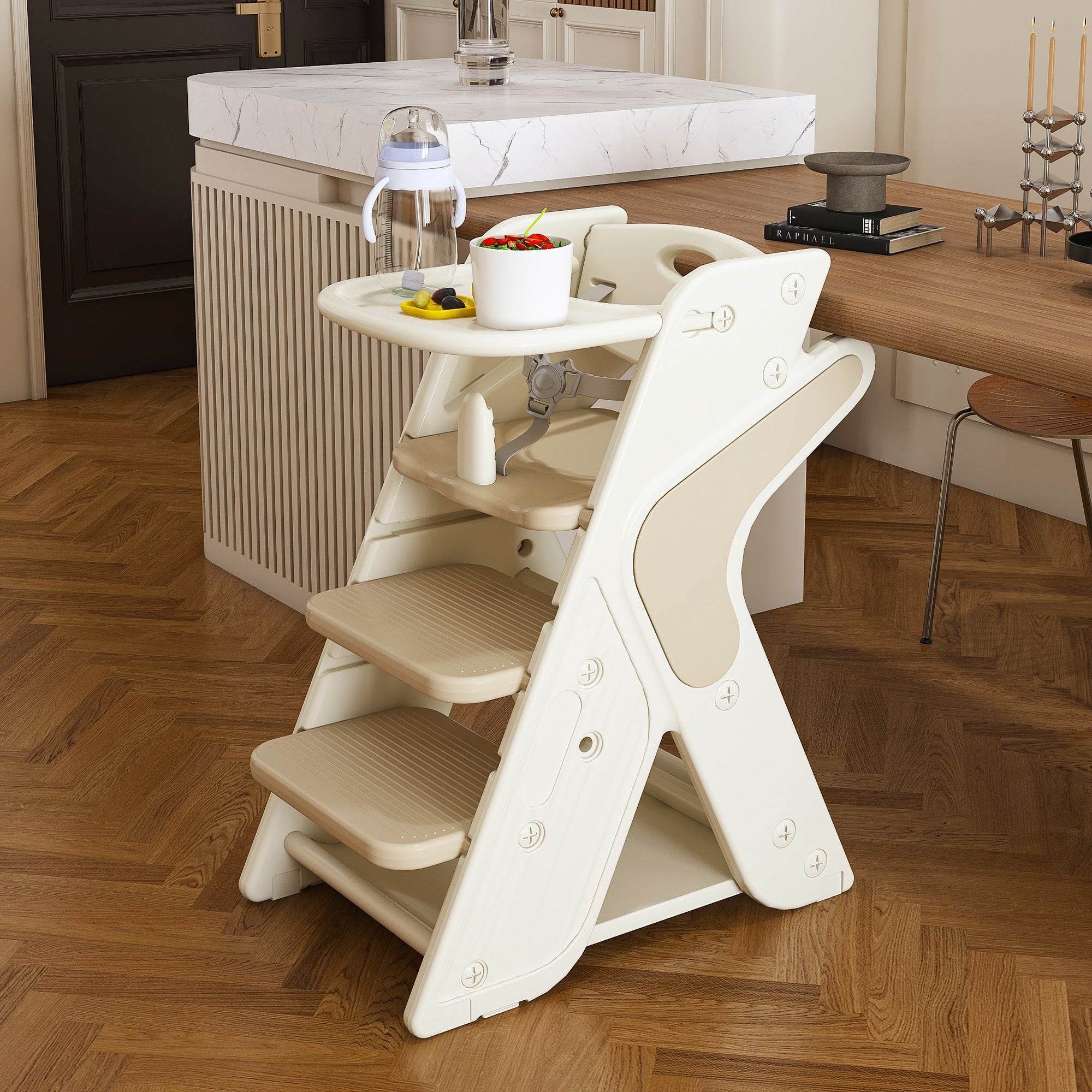 Multi - Functional Growing Up Dining Chair with Adjustable Height and Five - Point Seat Belts - KiKiUMi