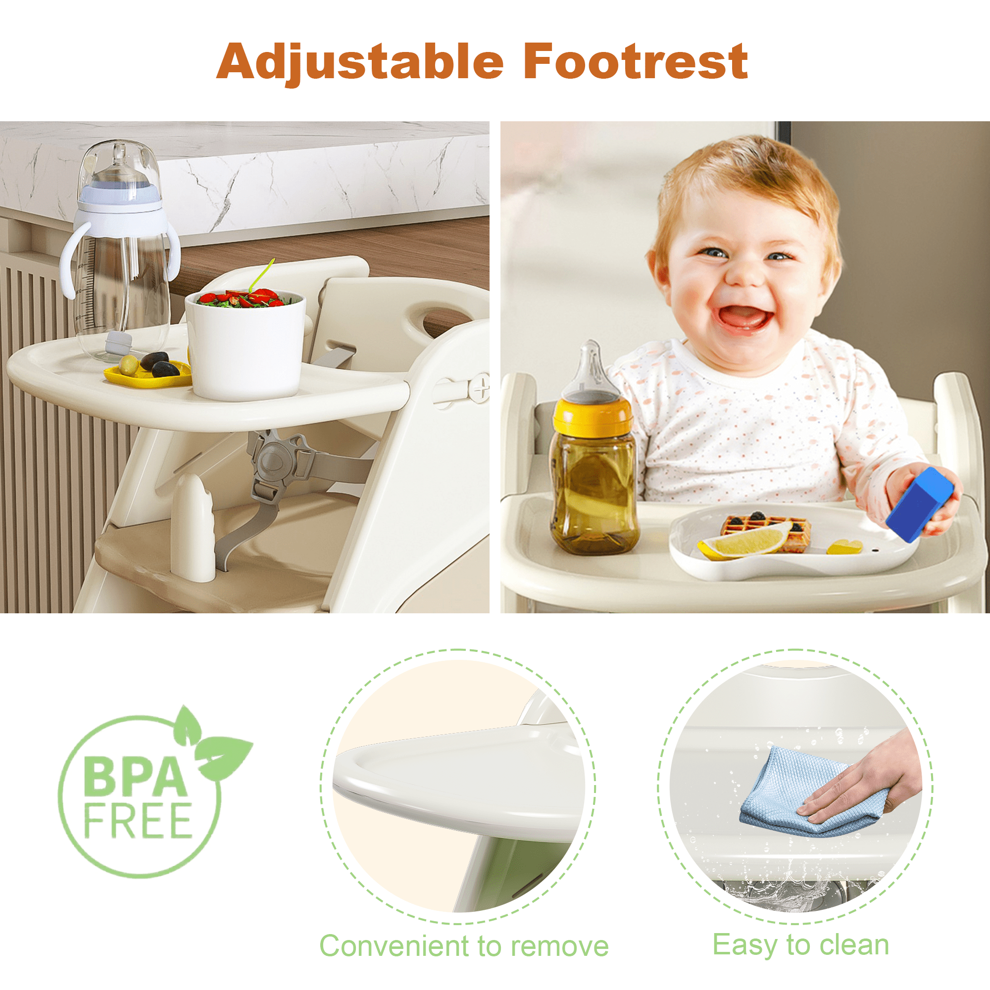 Multi - Functional Growing Up Dining Chair with Adjustable Height and Five - Point Seat Belts - KiKiUMi