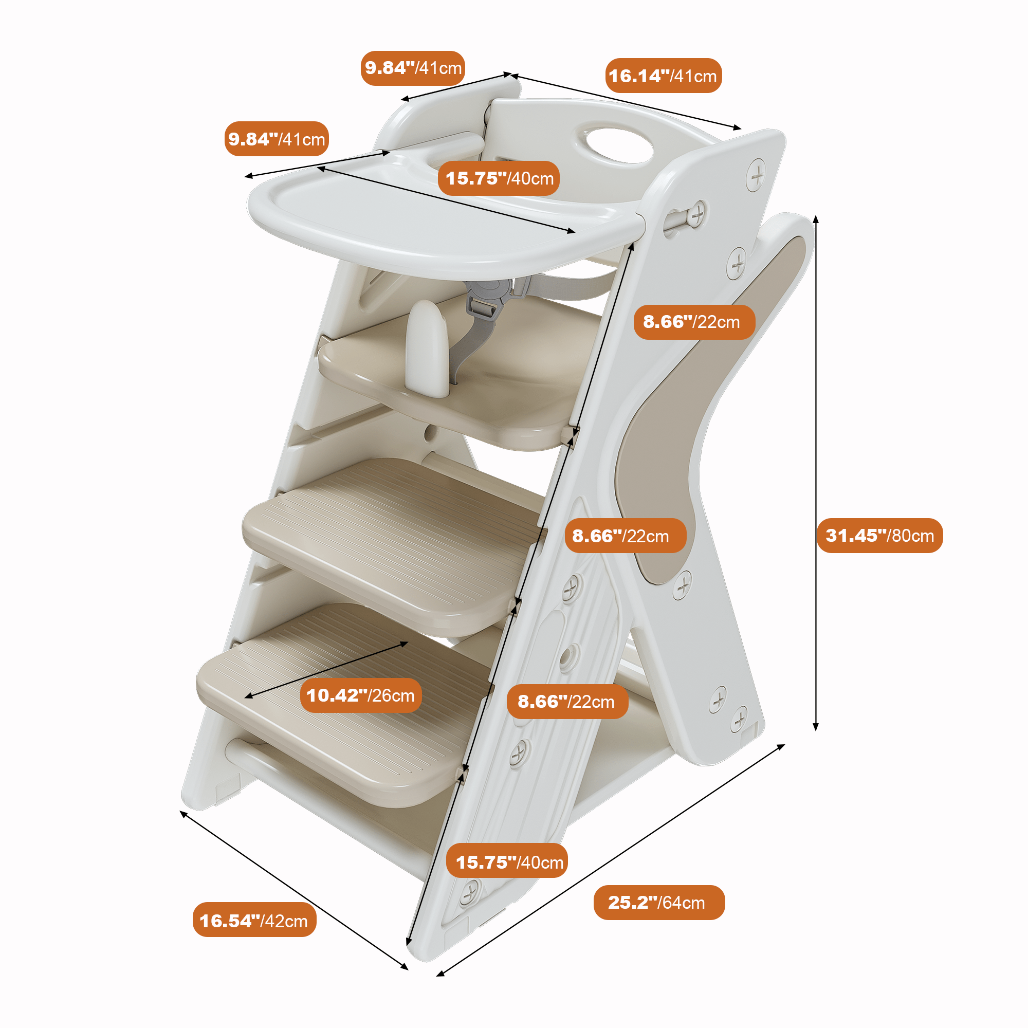 Multi - Functional Growing Up Dining Chair with Adjustable Height and Five - Point Seat Belts - KiKiUMi