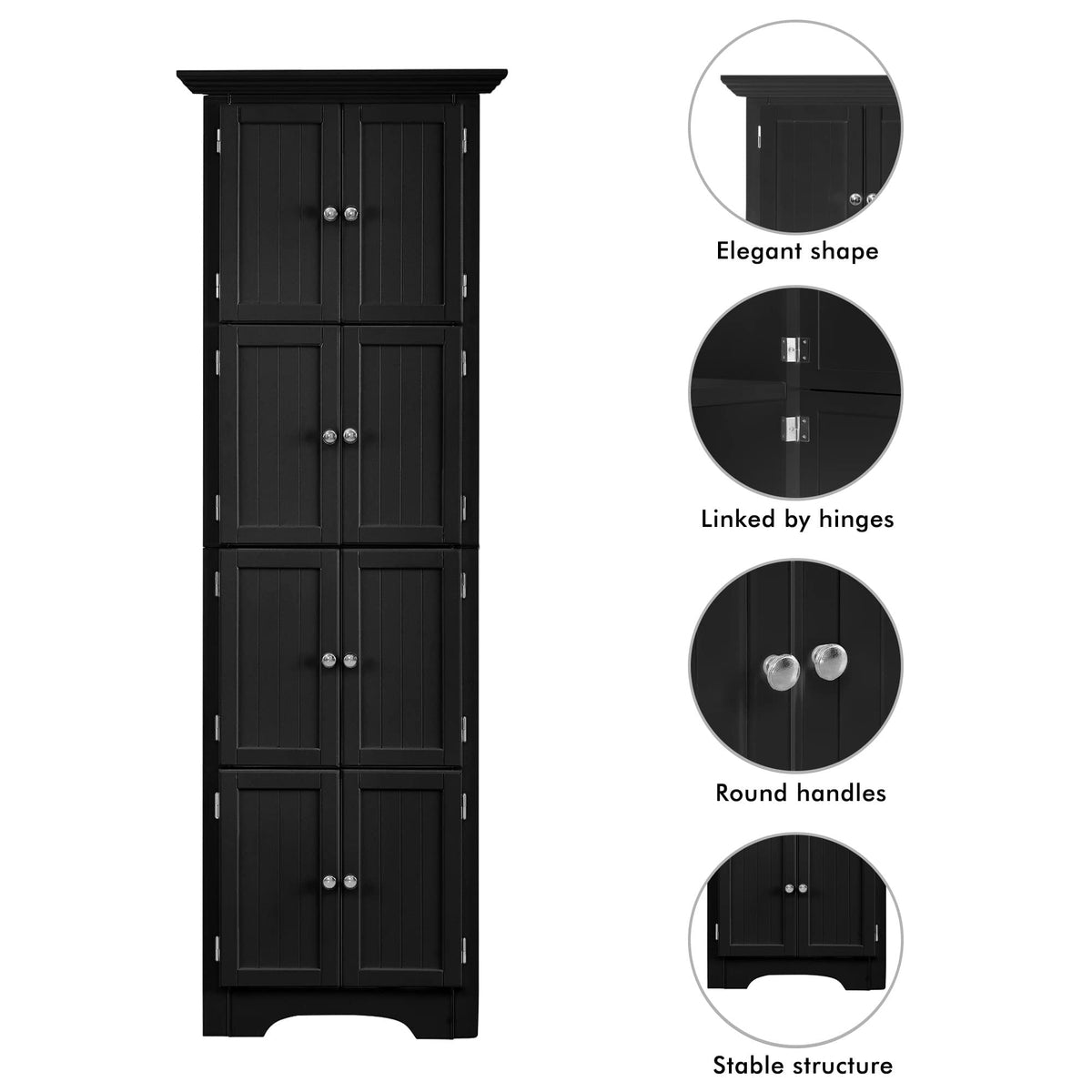 multi-functional high storage cabinet with a door and four shelves(black) - KiKiUMi