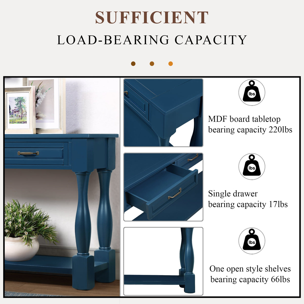 Multi-functional long wooden control console(navy blue) - KiKiUMi