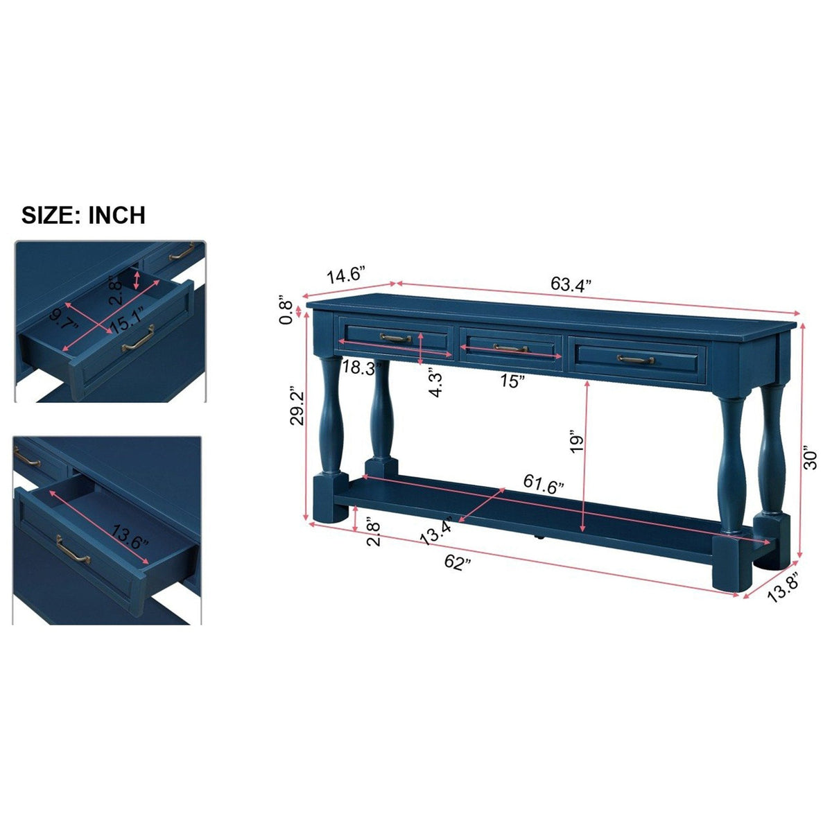 Multi-functional long wooden control console(navy blue) - KiKiUMi
