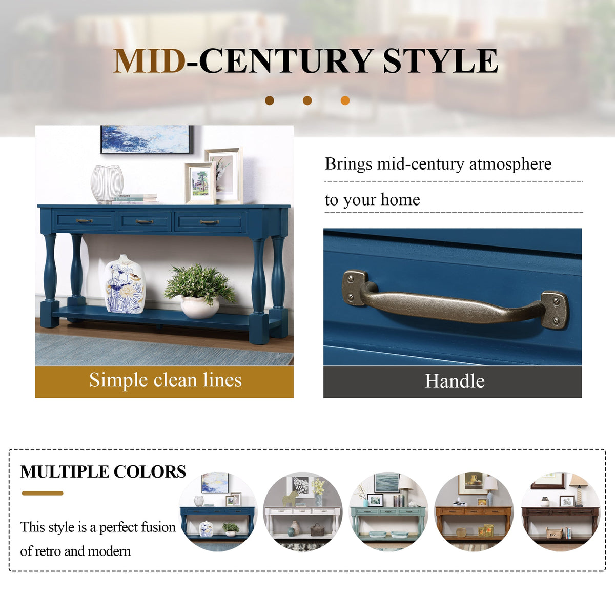 Multi-functional long wooden control console(navy blue) - KiKiUMi