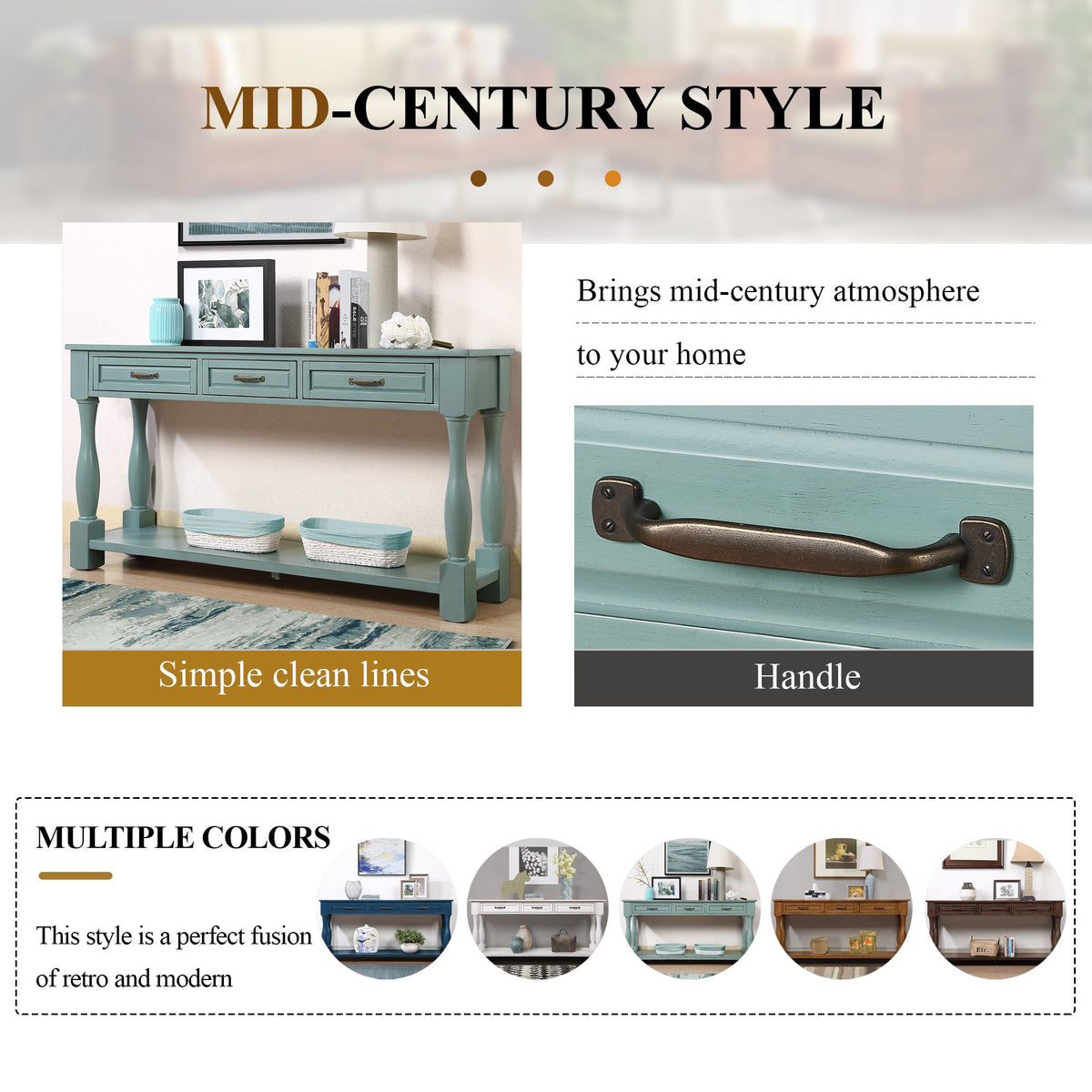 Multi-functional long wooden control console(retro blue) - KiKiUMi