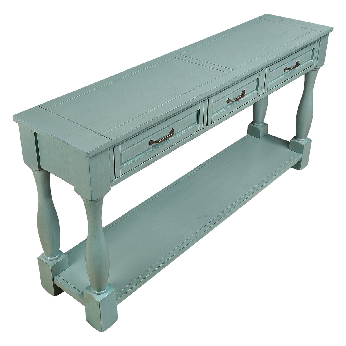 Multi-functional long wooden control console(retro blue) - KiKiUMi