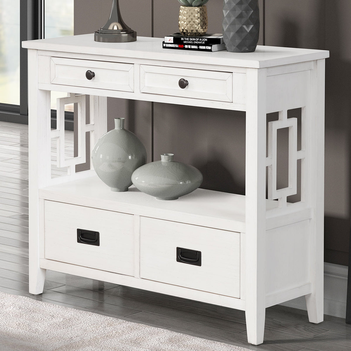 Multi-functional pine wood operation counter for rural tourism(antique white) - KiKiUMi