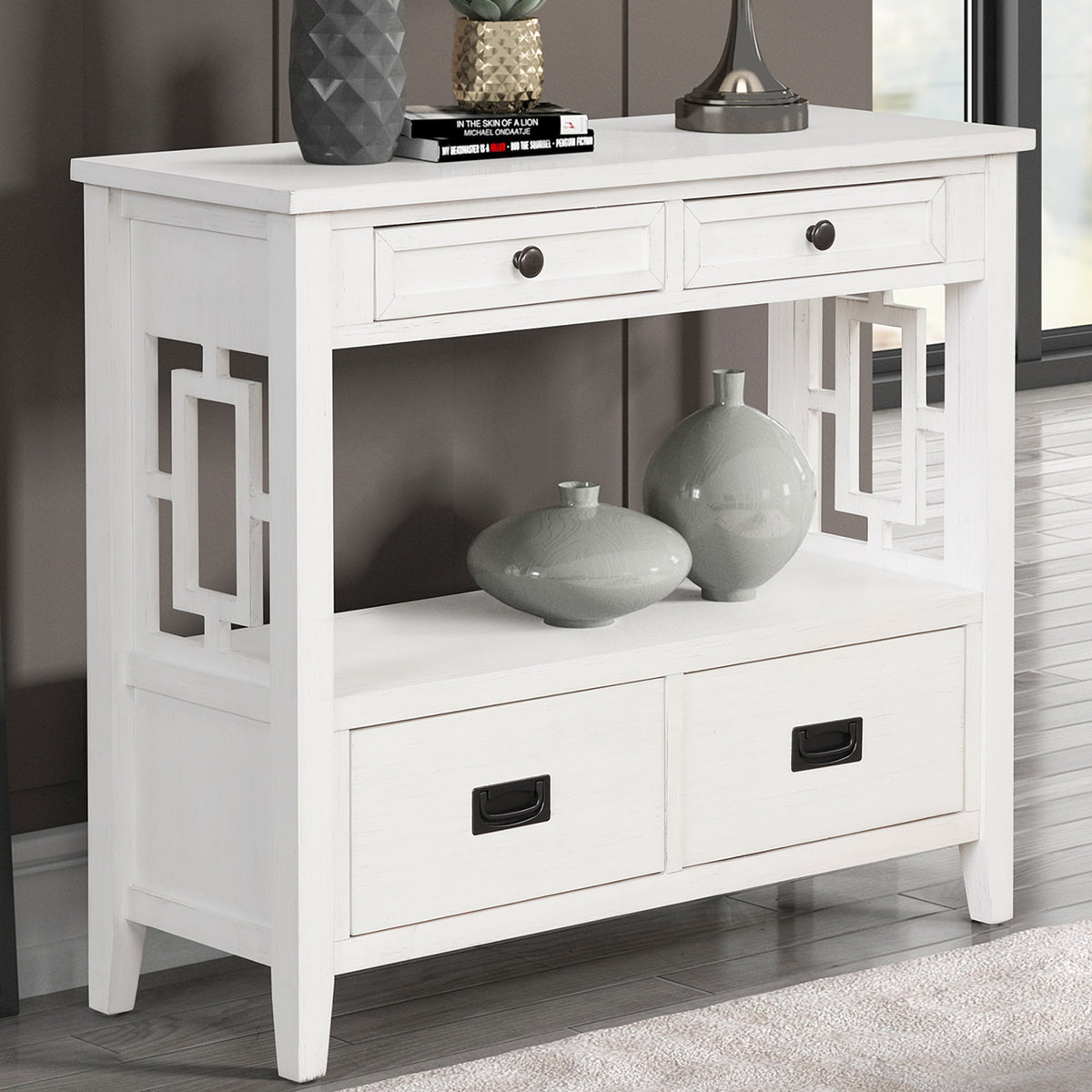 Multi-functional pine wood operation counter for rural tourism(antique white) - KiKiUMi