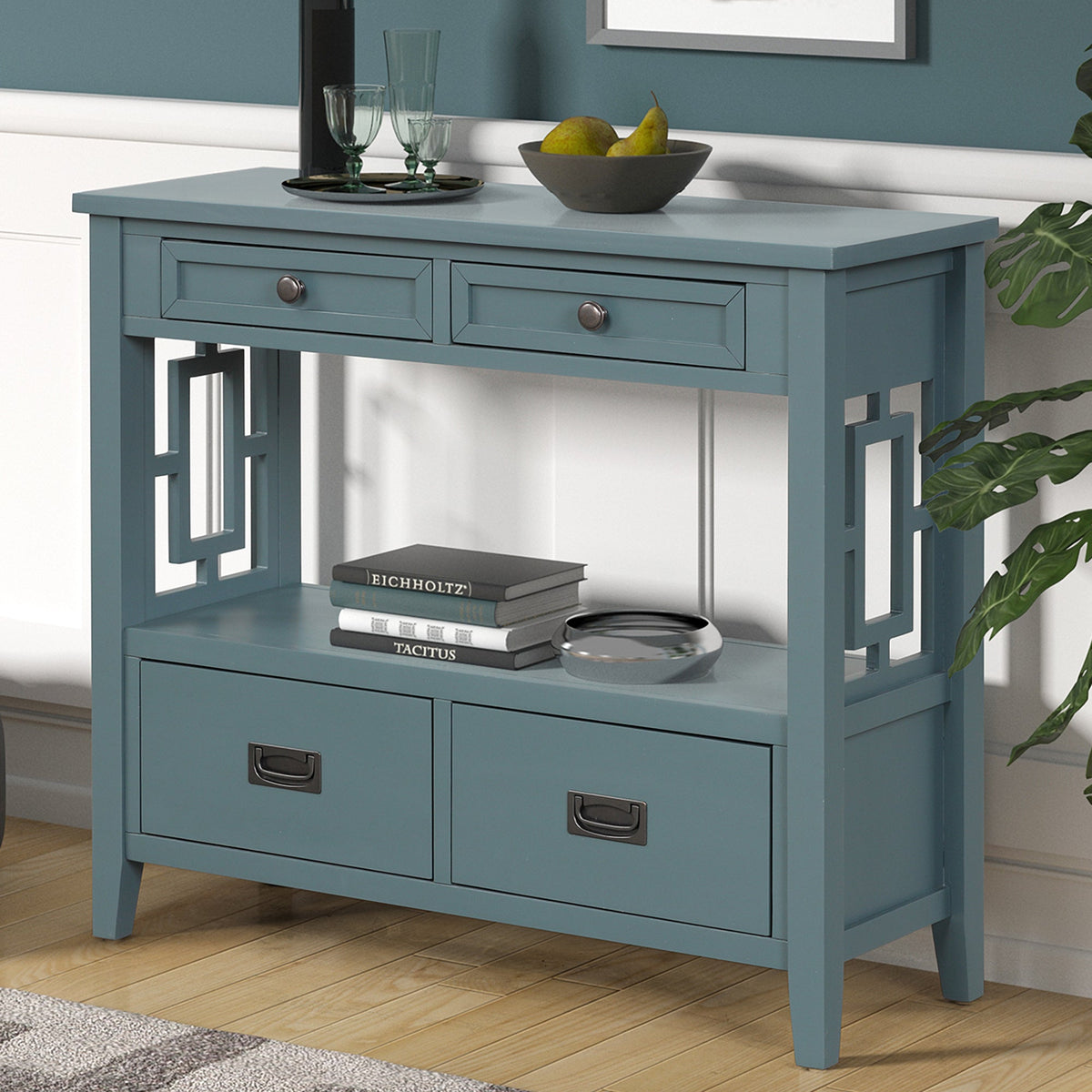 Multi-functional pine wood operation counter for rural tourism(blue) - KiKiUMi