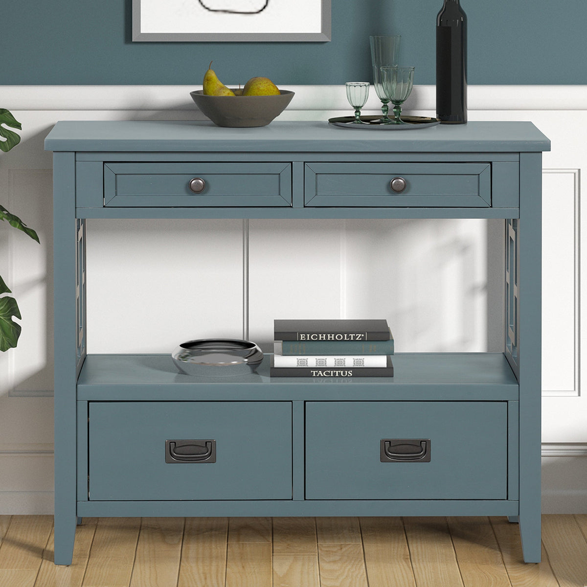 Multi-functional pine wood operation counter for rural tourism(blue) - KiKiUMi