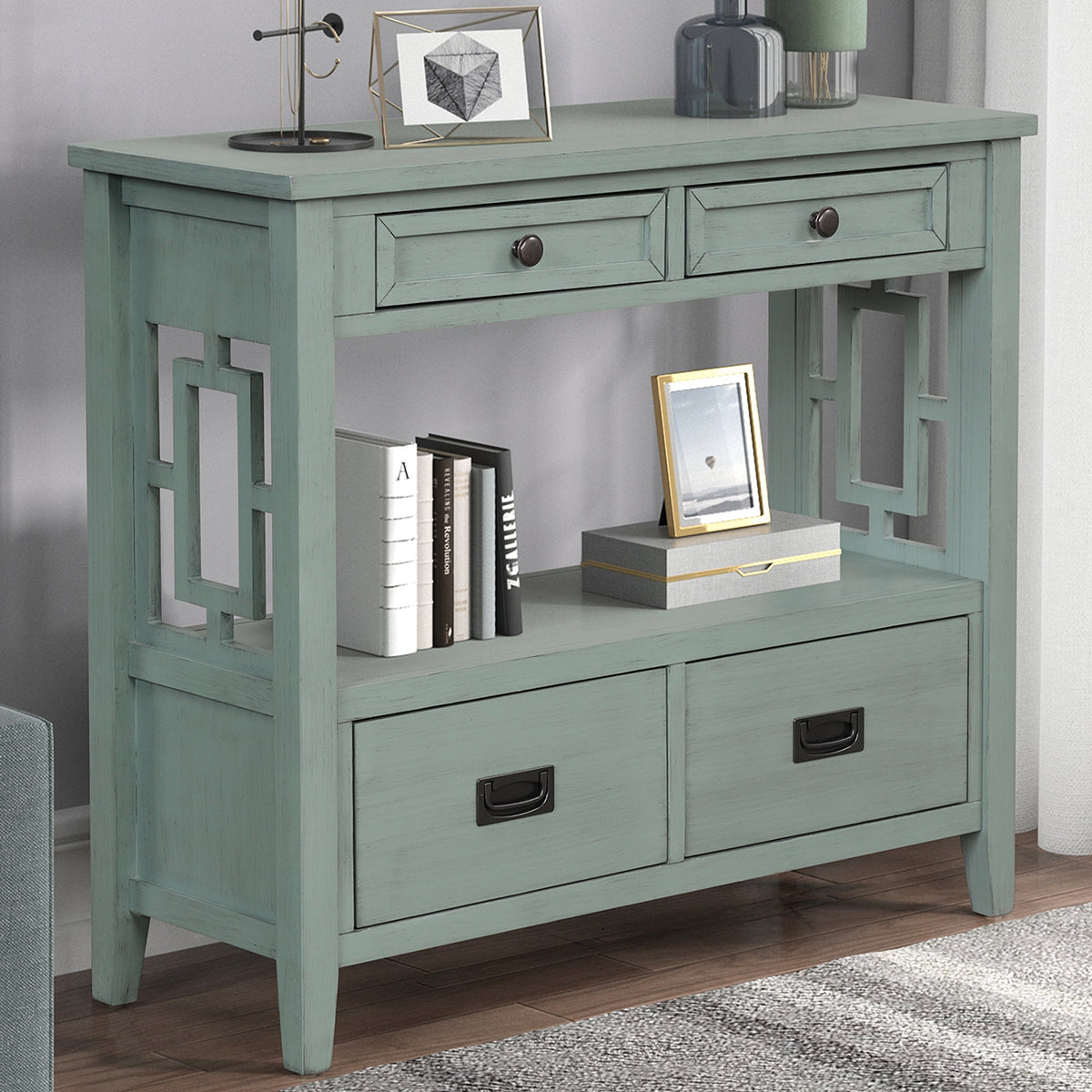 Multi-functional pine wood operation counter for rural tourism(retro blue) - KiKiUMi
