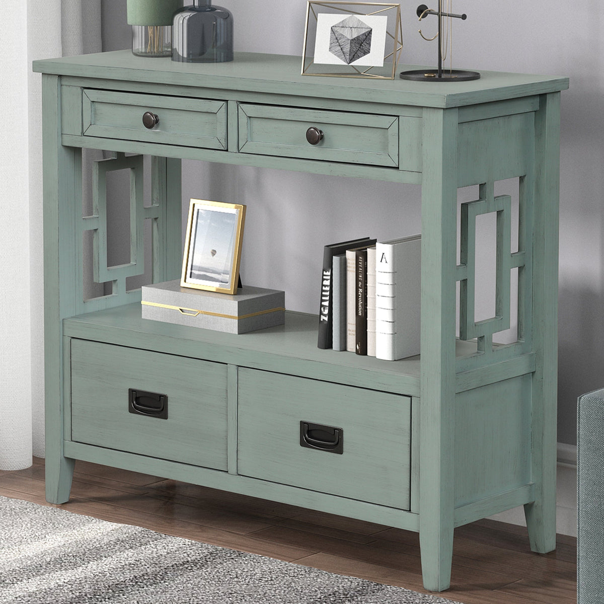 Multi-functional pine wood operation counter for rural tourism(retro blue) - KiKiUMi