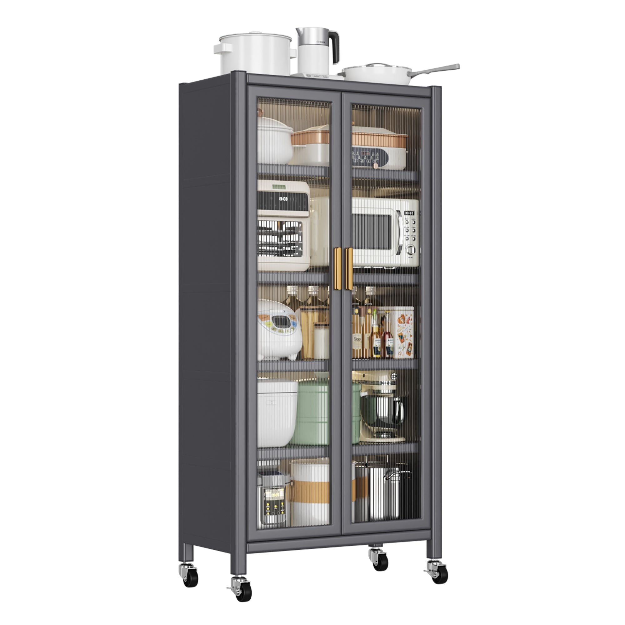 Open multi-functional white storage cabinet(grey) - KiKiUMi
