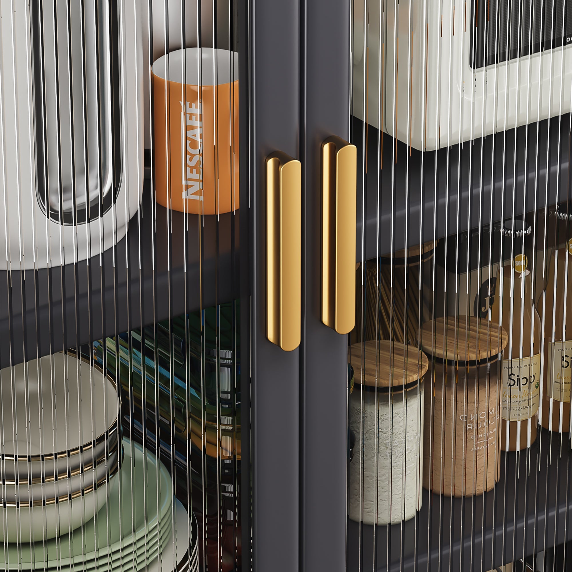 Open multi-functional white storage cabinet(grey) - KiKiUMi