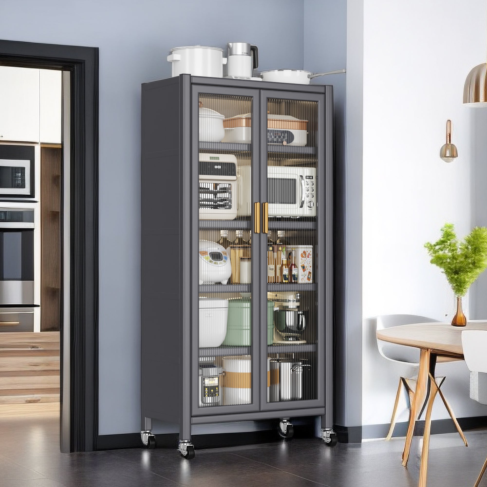 Open multi-functional white storage cabinet(grey) - KiKiUMi