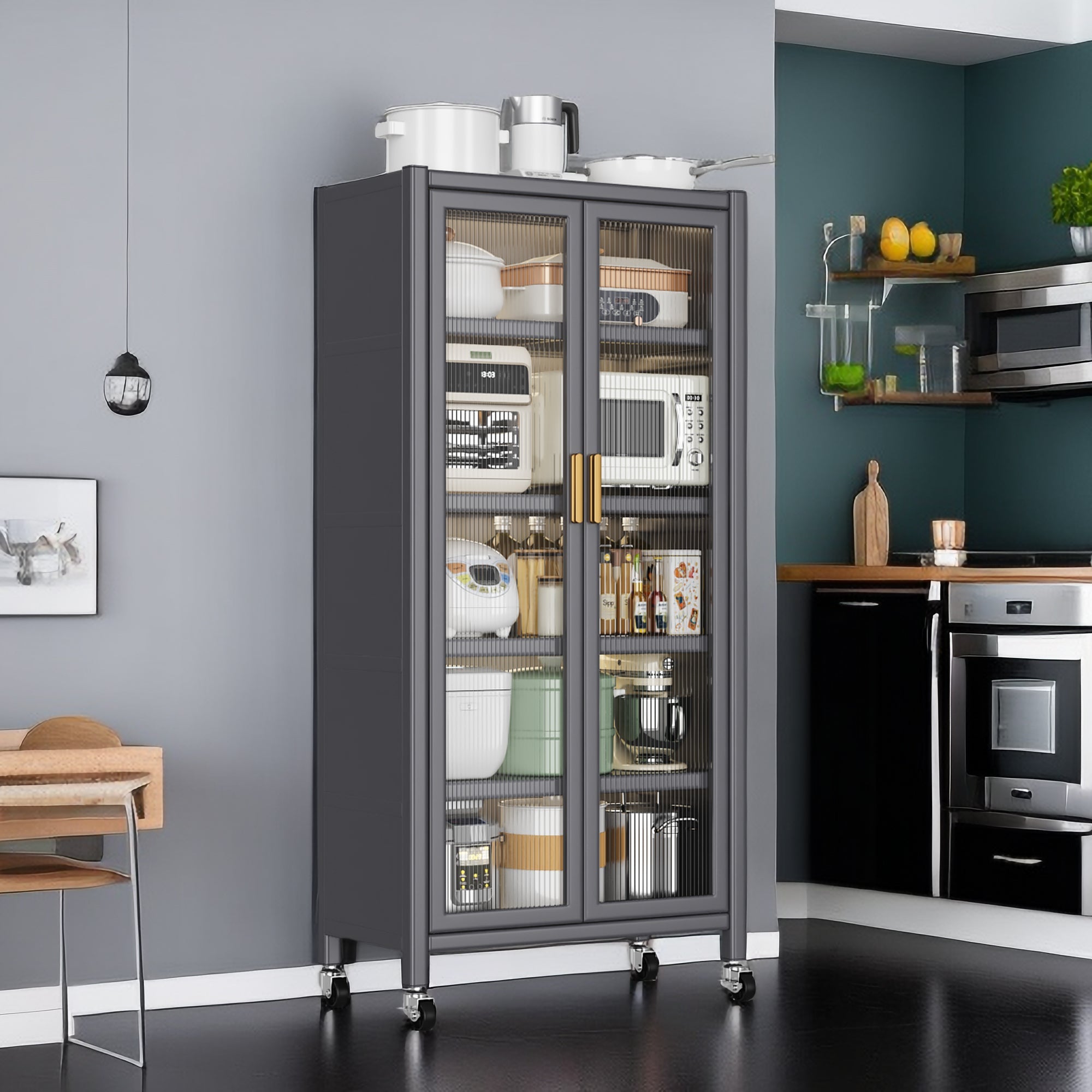 Open multi-functional white storage cabinet(grey) - KiKiUMi